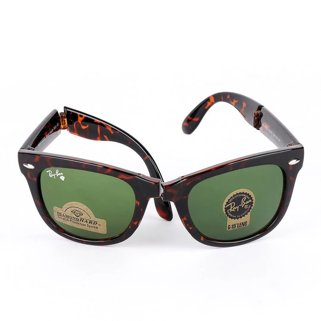 Ray-Ban Foldable Wayfarer Brown And Green Lens Sunglasses