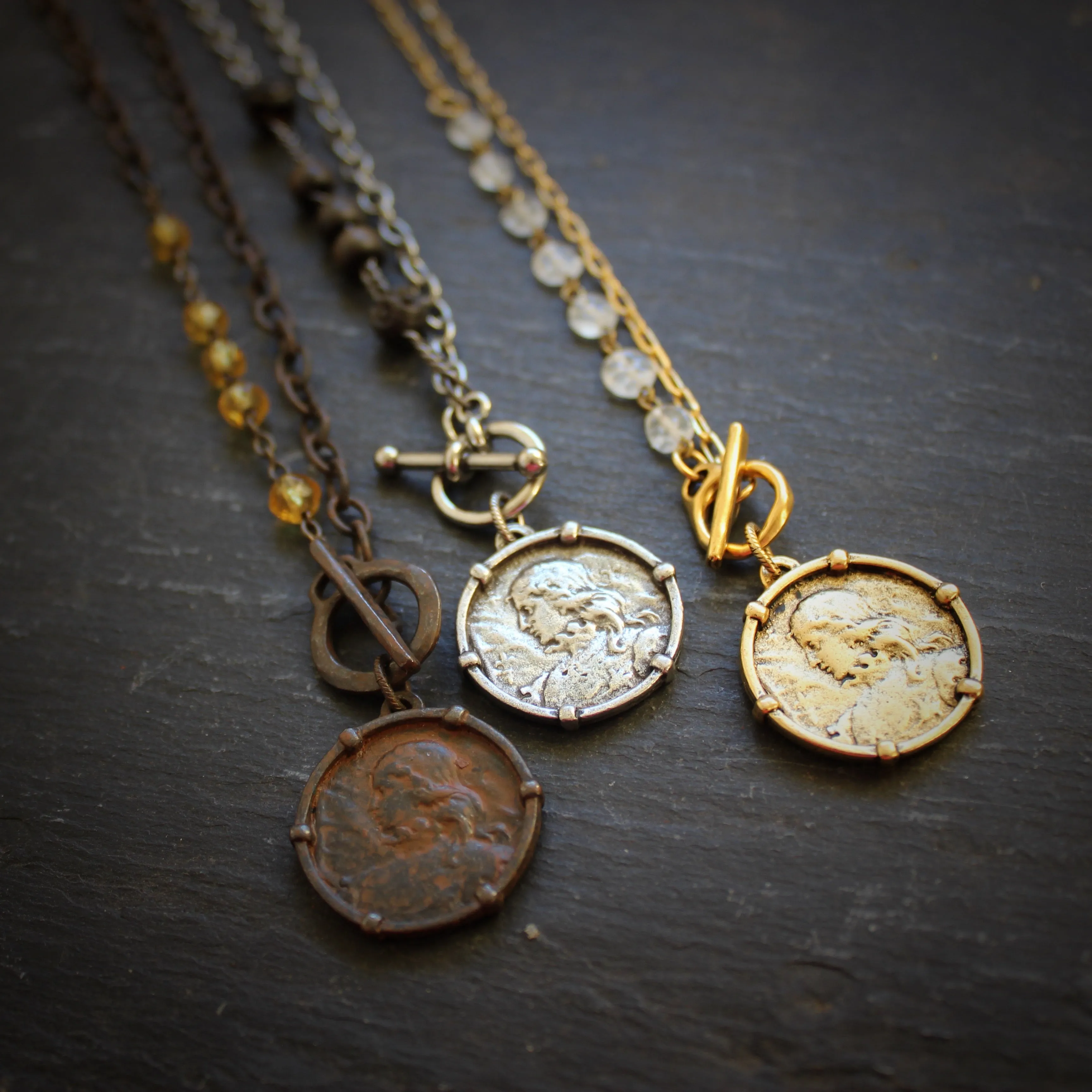 Rustic Joan of Arc Medal Necklace in Silver Plate