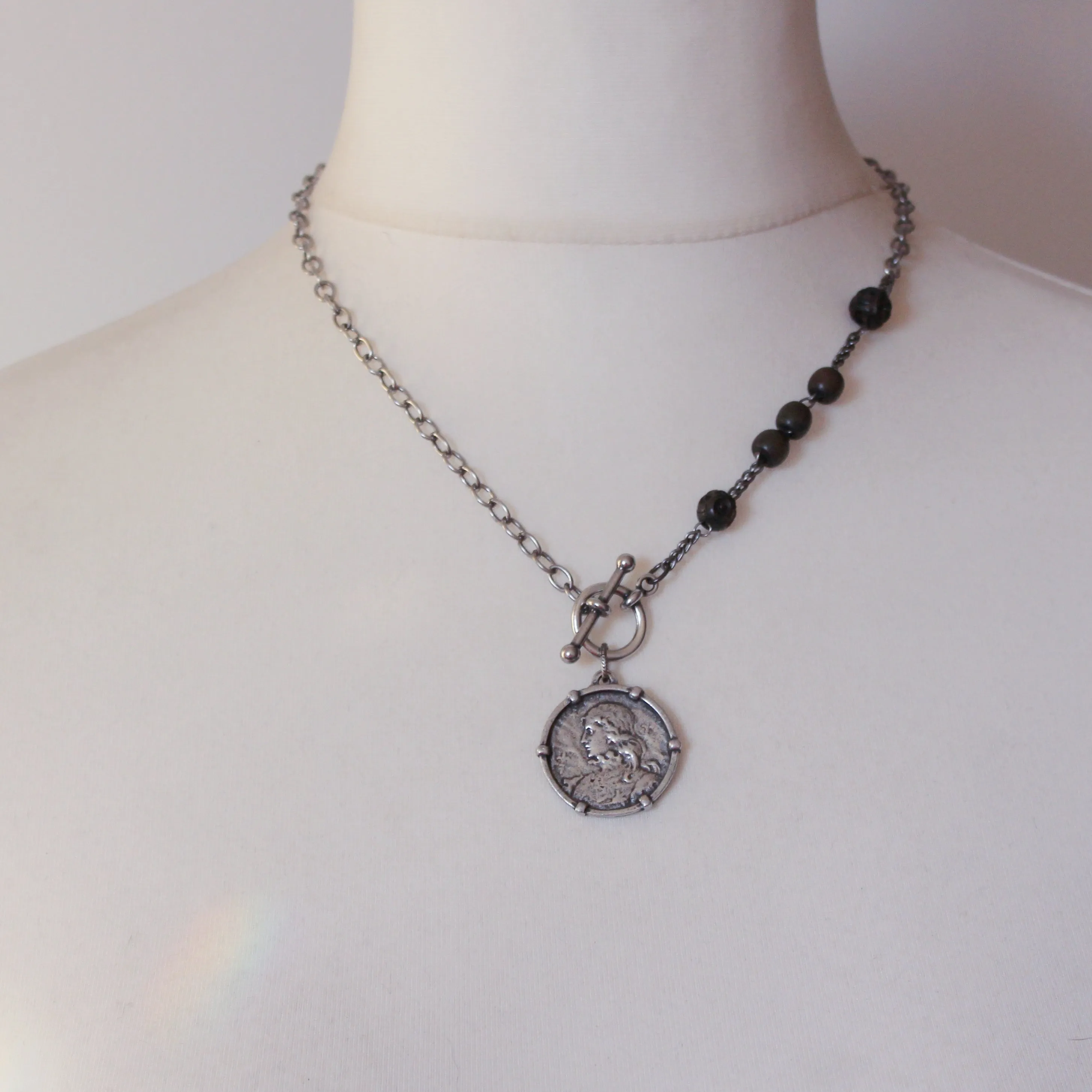 Rustic Joan of Arc Medal Necklace in Silver Plate
