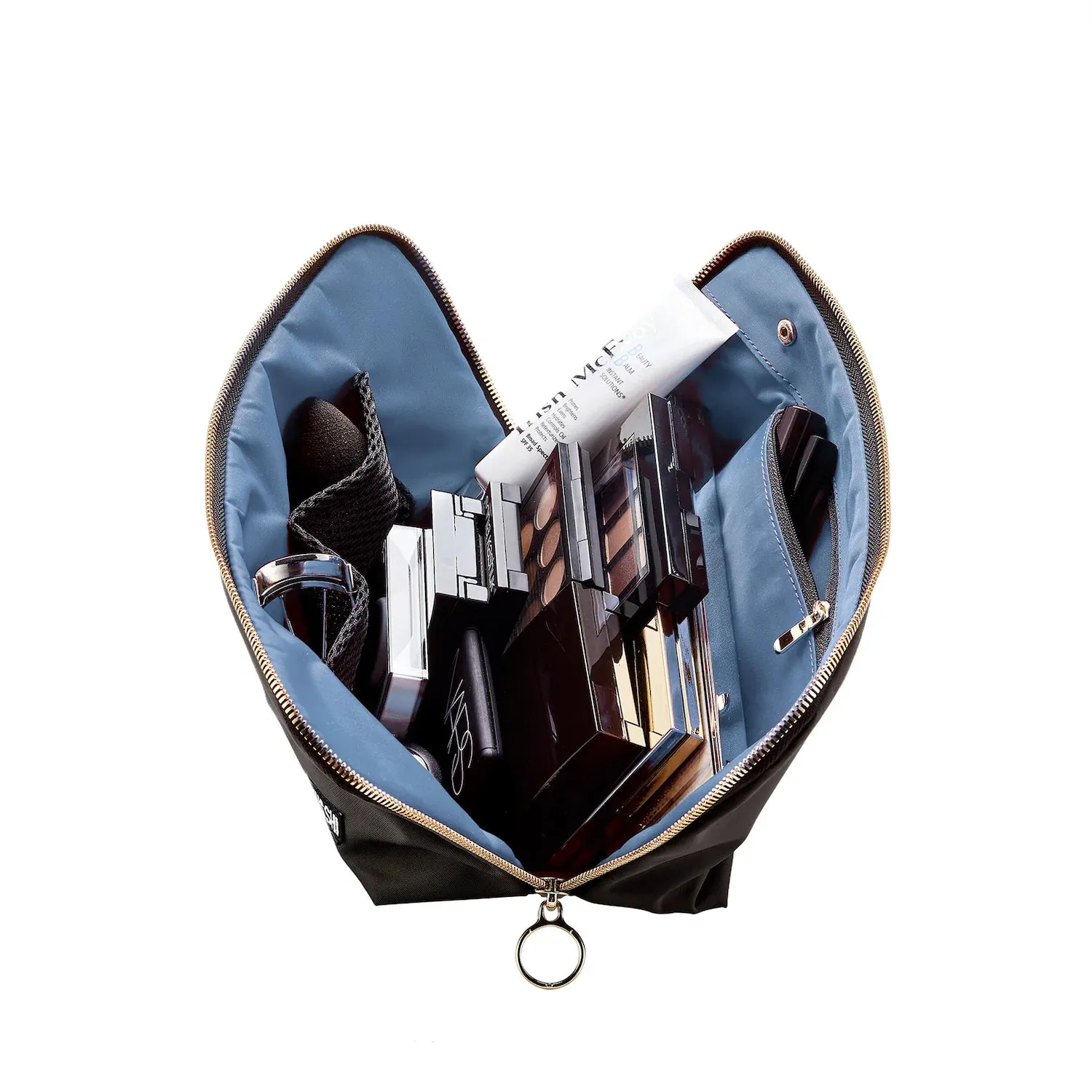 Satin Makeup Bag - Black/ Cool Grey