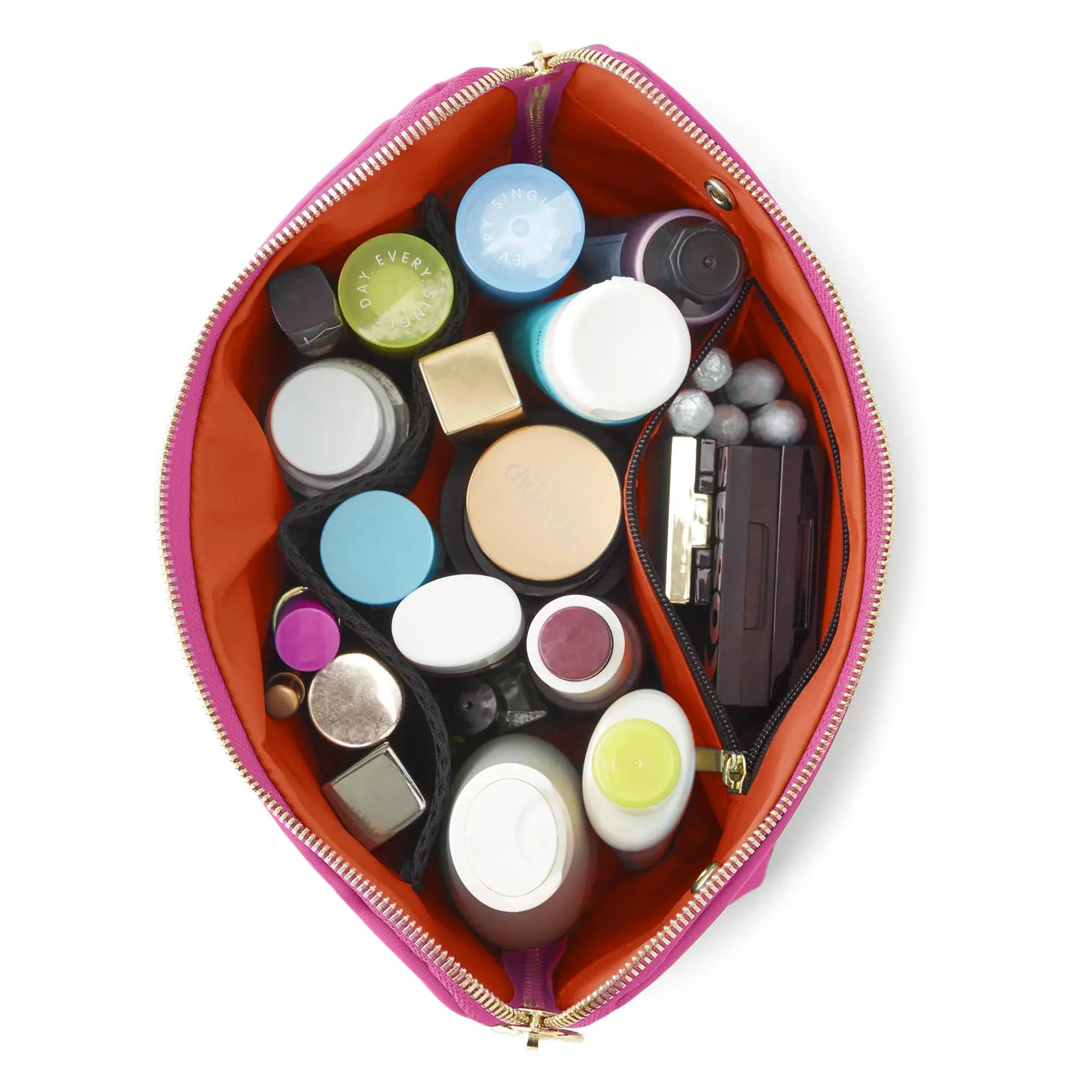 Satin Makeup Bag - Bubblegum Pink/ Orange