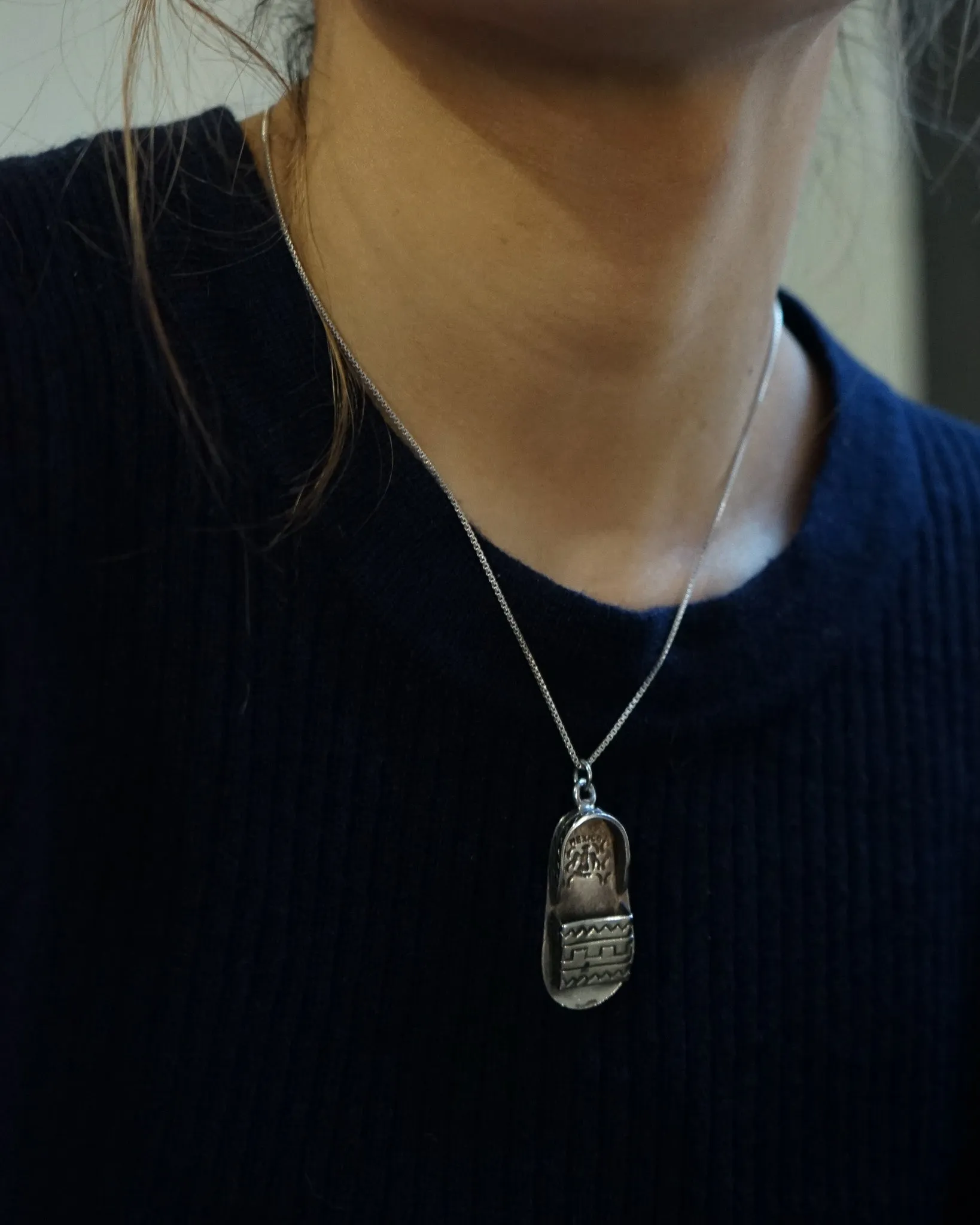 Silver Chain Necklace w/ Sandal Charm