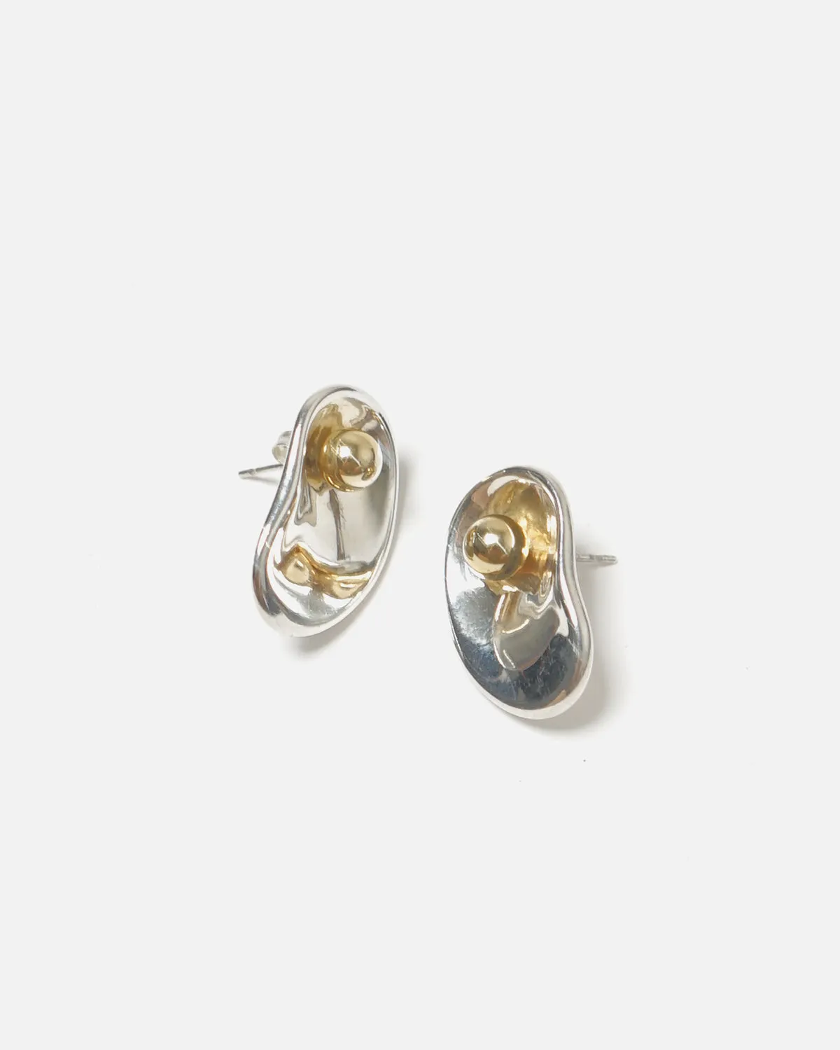 Silver x 14k Gold Bean Earrings