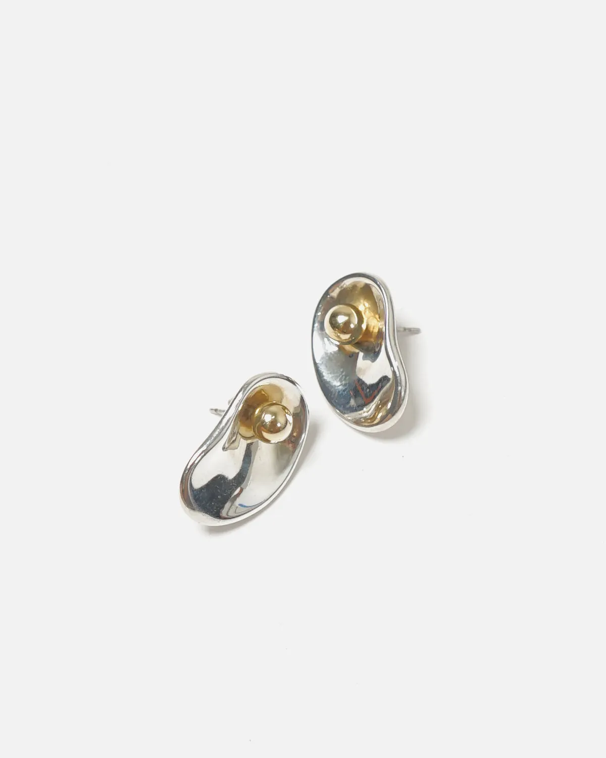 Silver x 14k Gold Bean Earrings