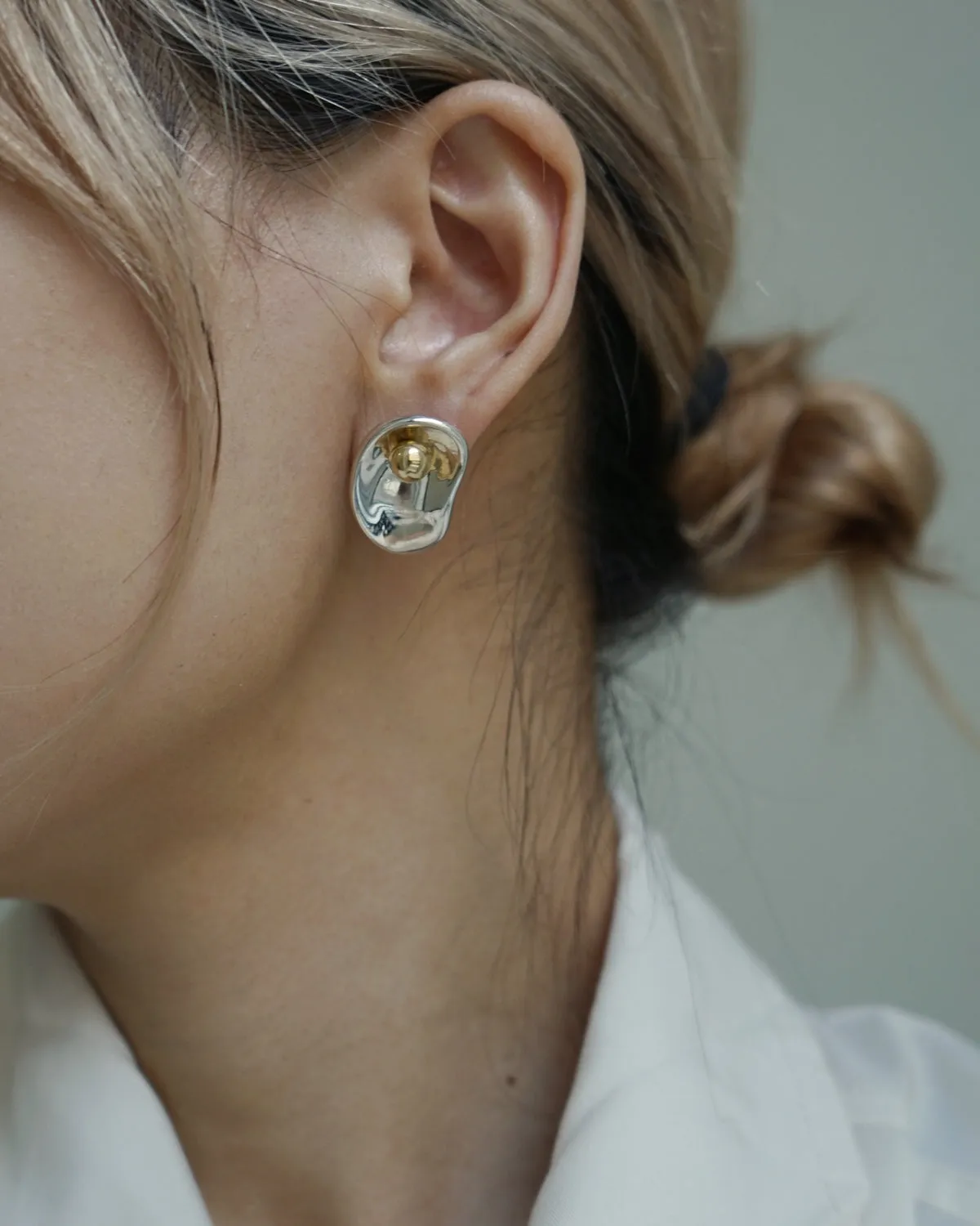 Silver x 14k Gold Bean Earrings