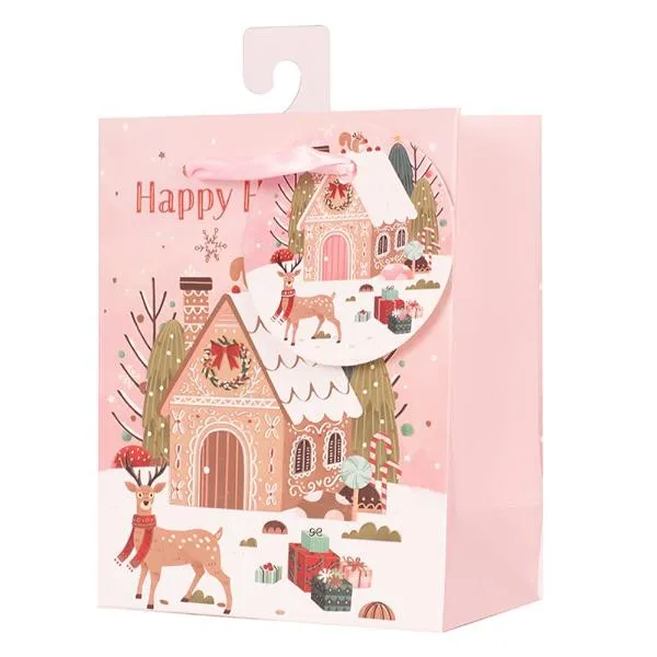 Small Gingerbread House Gift Bag - 11.1cm x 13.7cm x 6.2cm