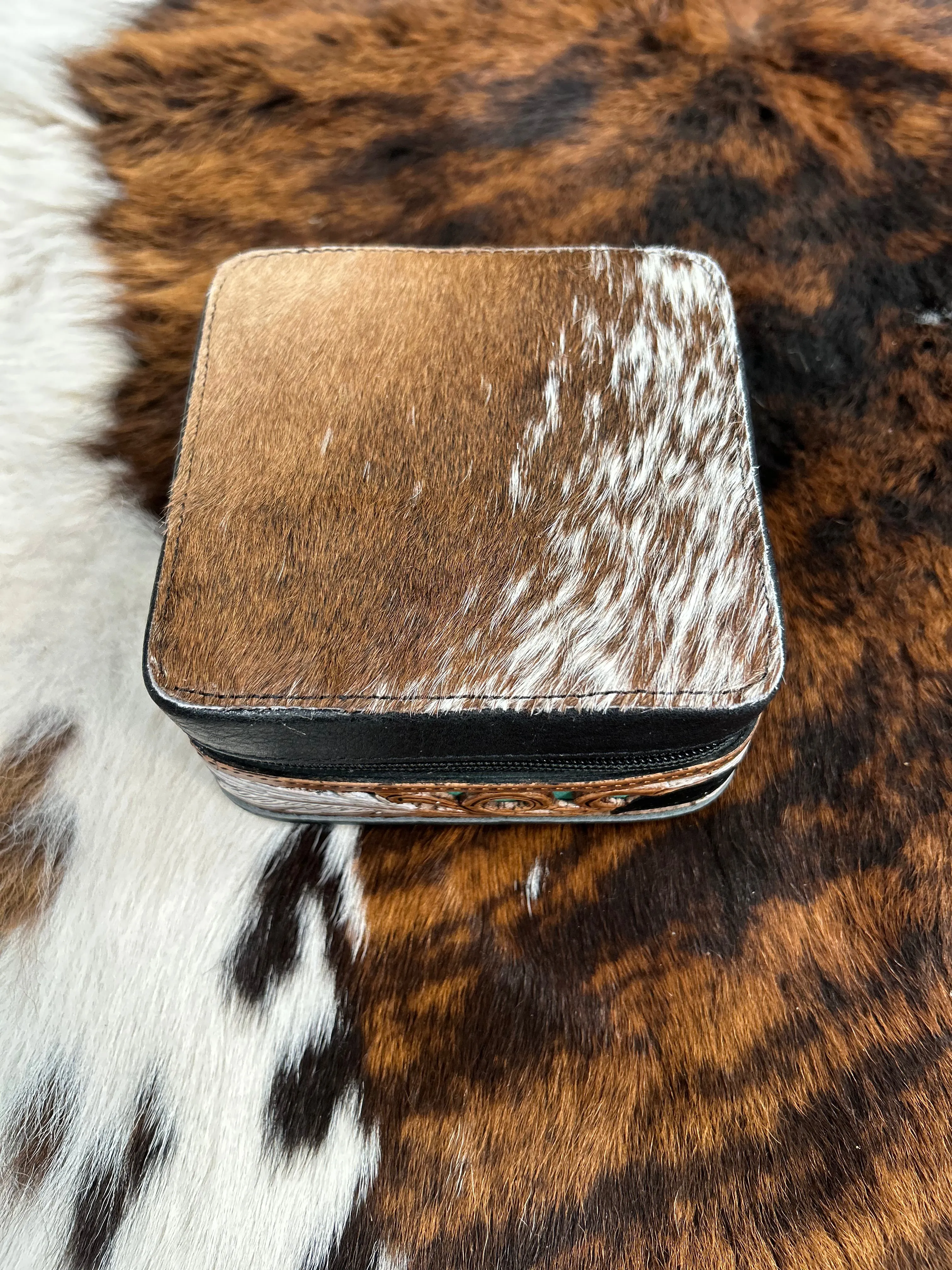 Small Tooled Cowhide Jewelry Case