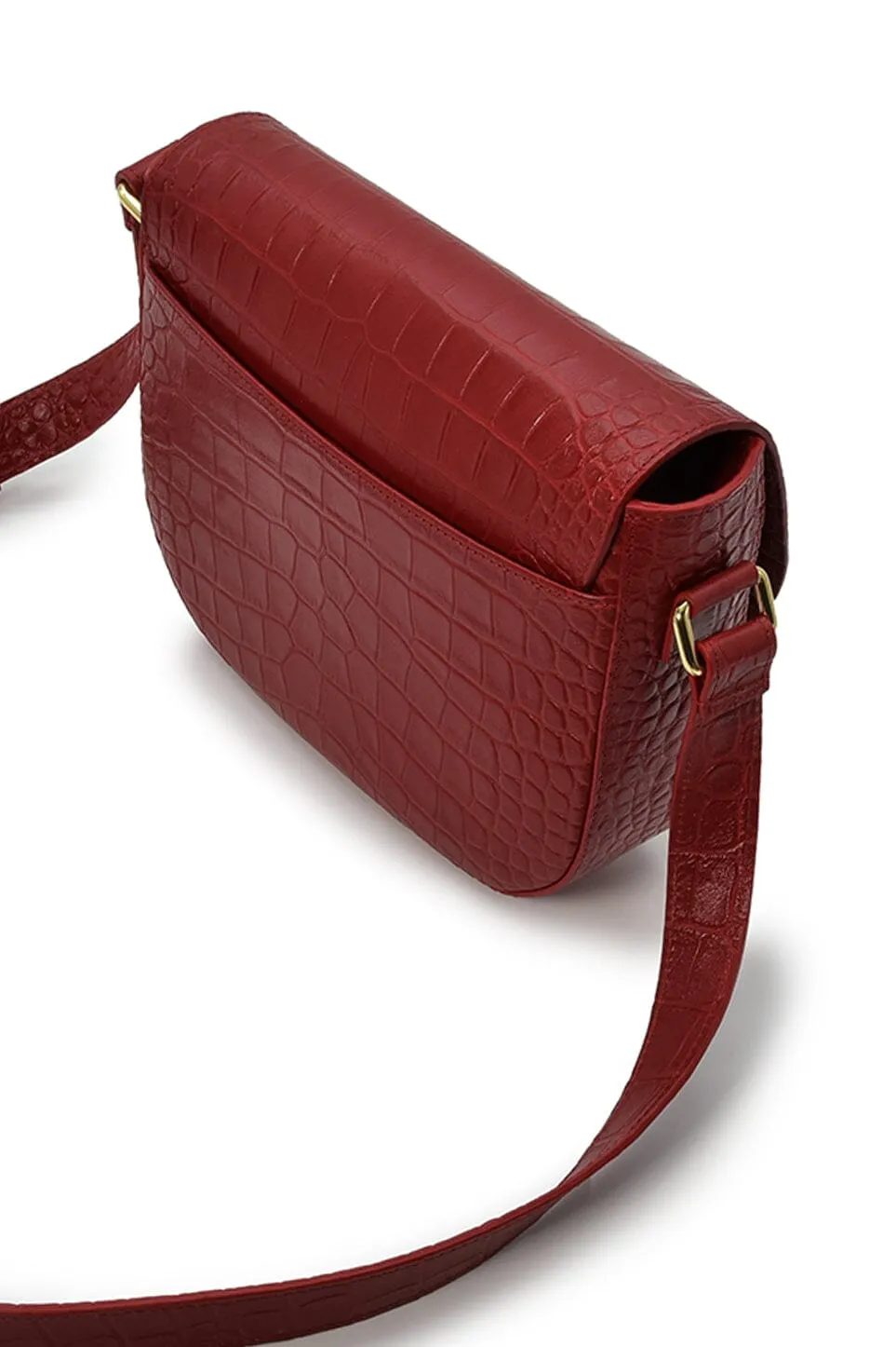 Soft red coconut engraved leather flap shoulder bag