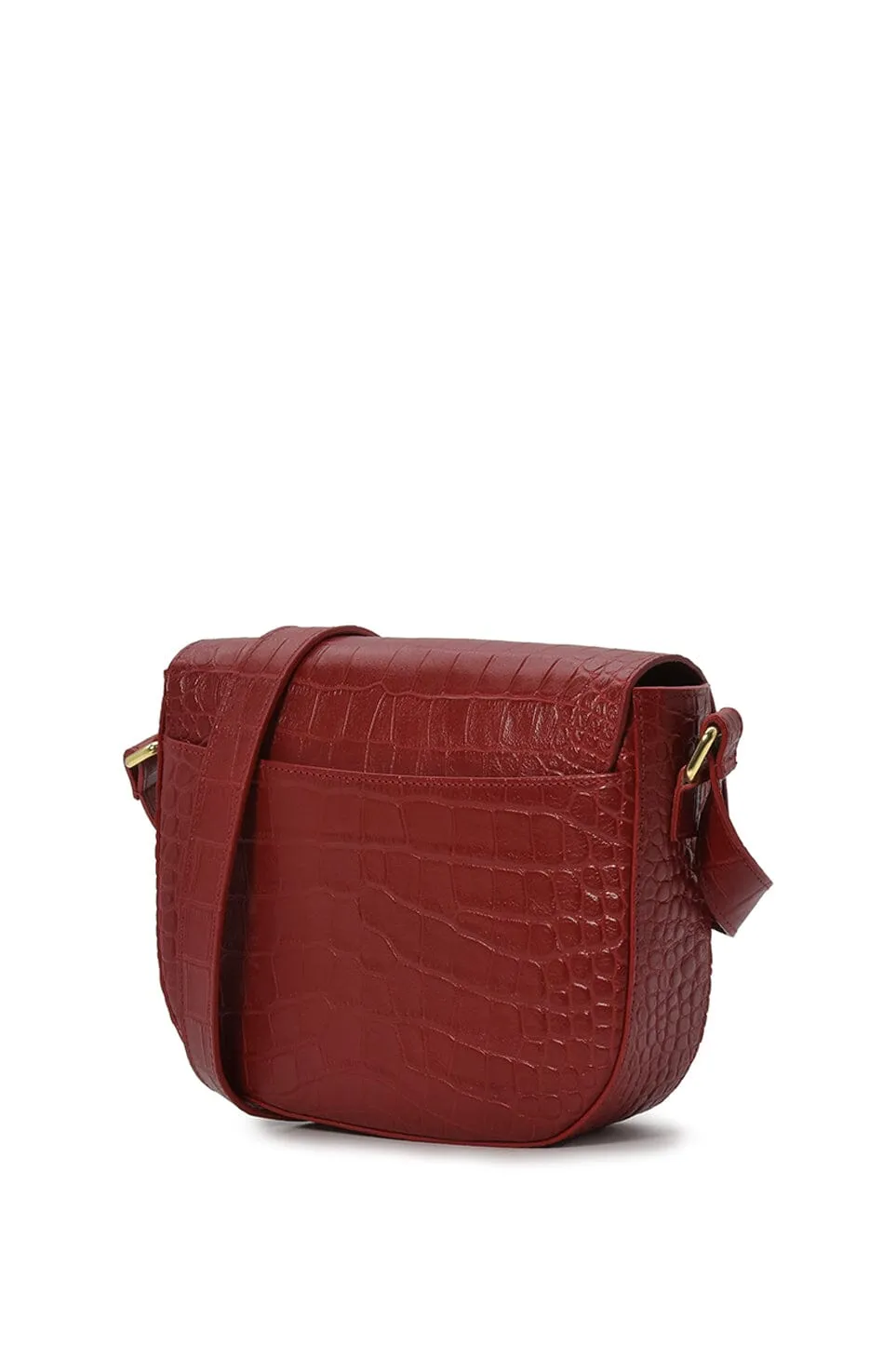 Soft red coconut engraved leather flap shoulder bag