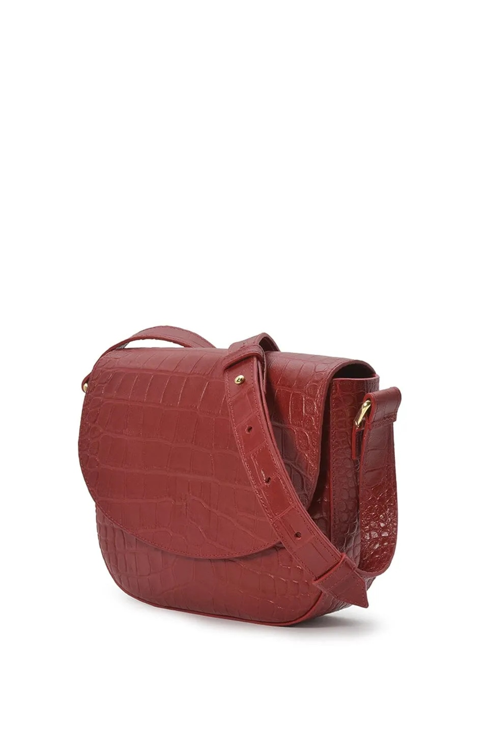 Soft red coconut engraved leather flap shoulder bag