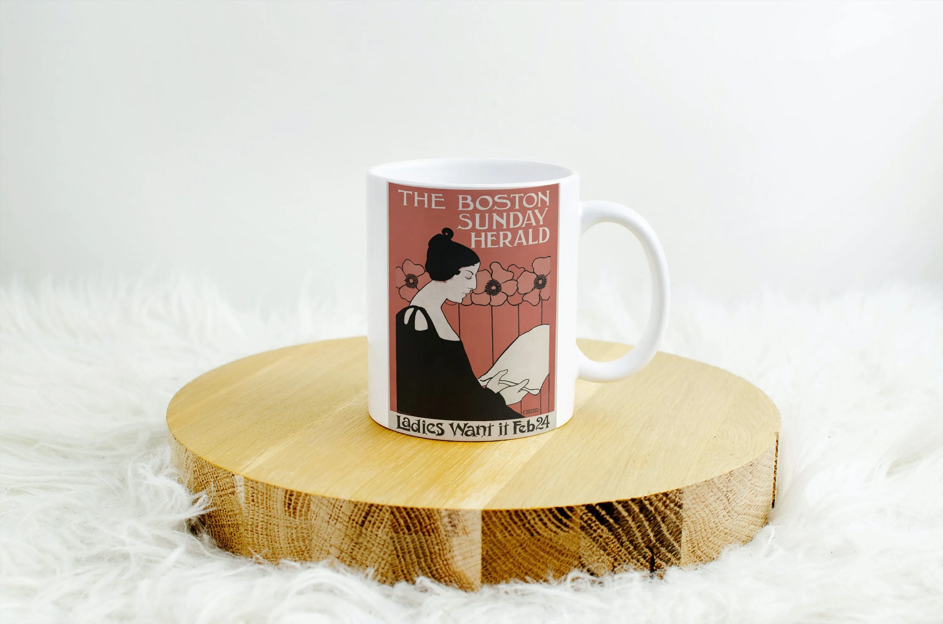 The Boston Sunday Herald Vintage Wall Art INSTANT DOWNLOAD Art Print, Woman Reading A Newspaper In Art Nouveau Style