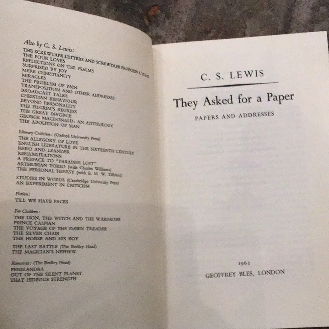 ^They Asked for a Paper C.S. Lewis