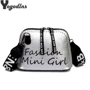 Trendy pu leather Women Crossbody Bag Shell shaped Bag Wide Shoulder Strap Bags Fashion Wild Messenger Bags Letter printing