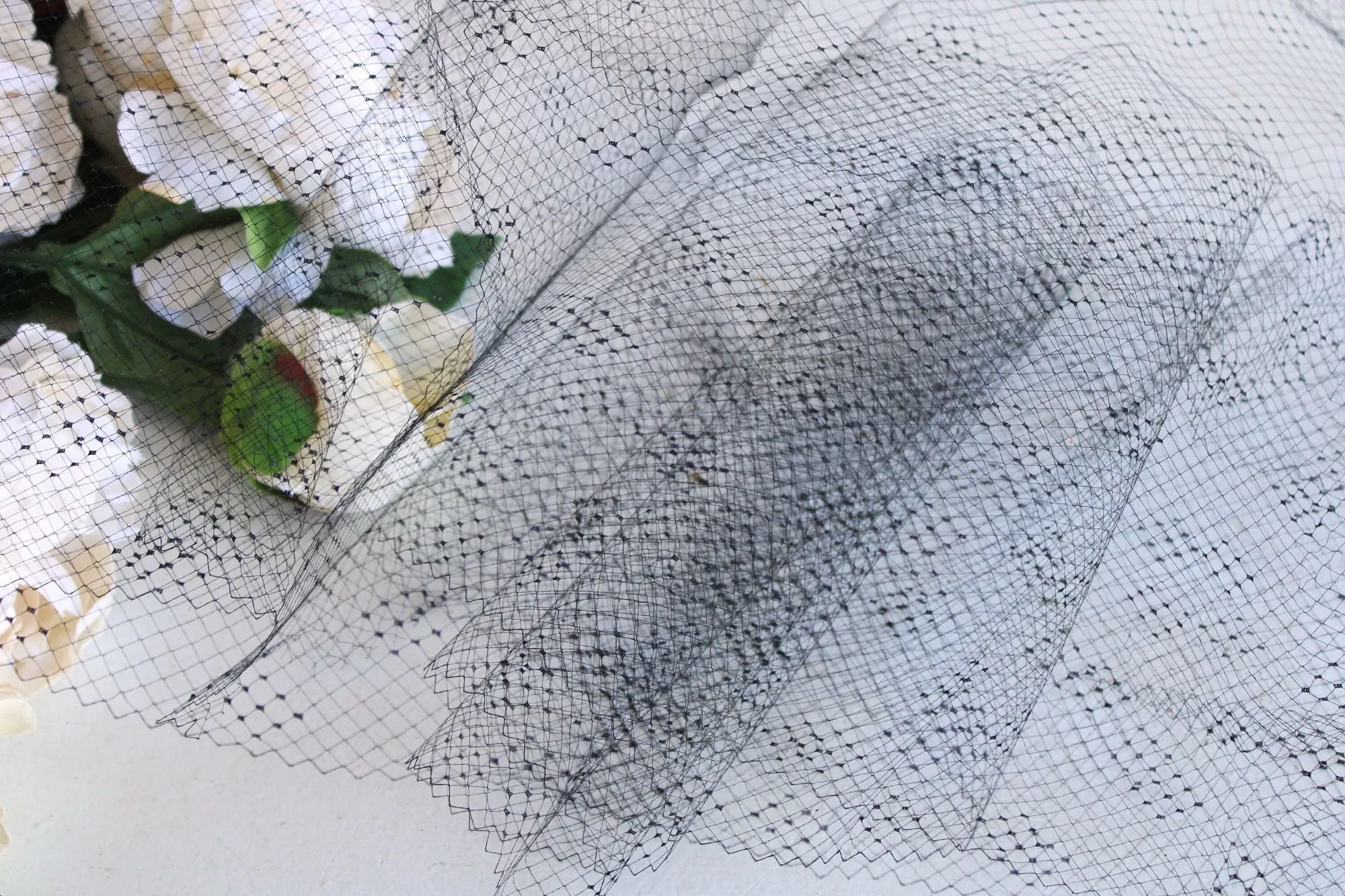 Vintage 1940s 1950s Birdcage Veil 9.5" Wide, 1 Yard Long Piece, Black Hat Trim