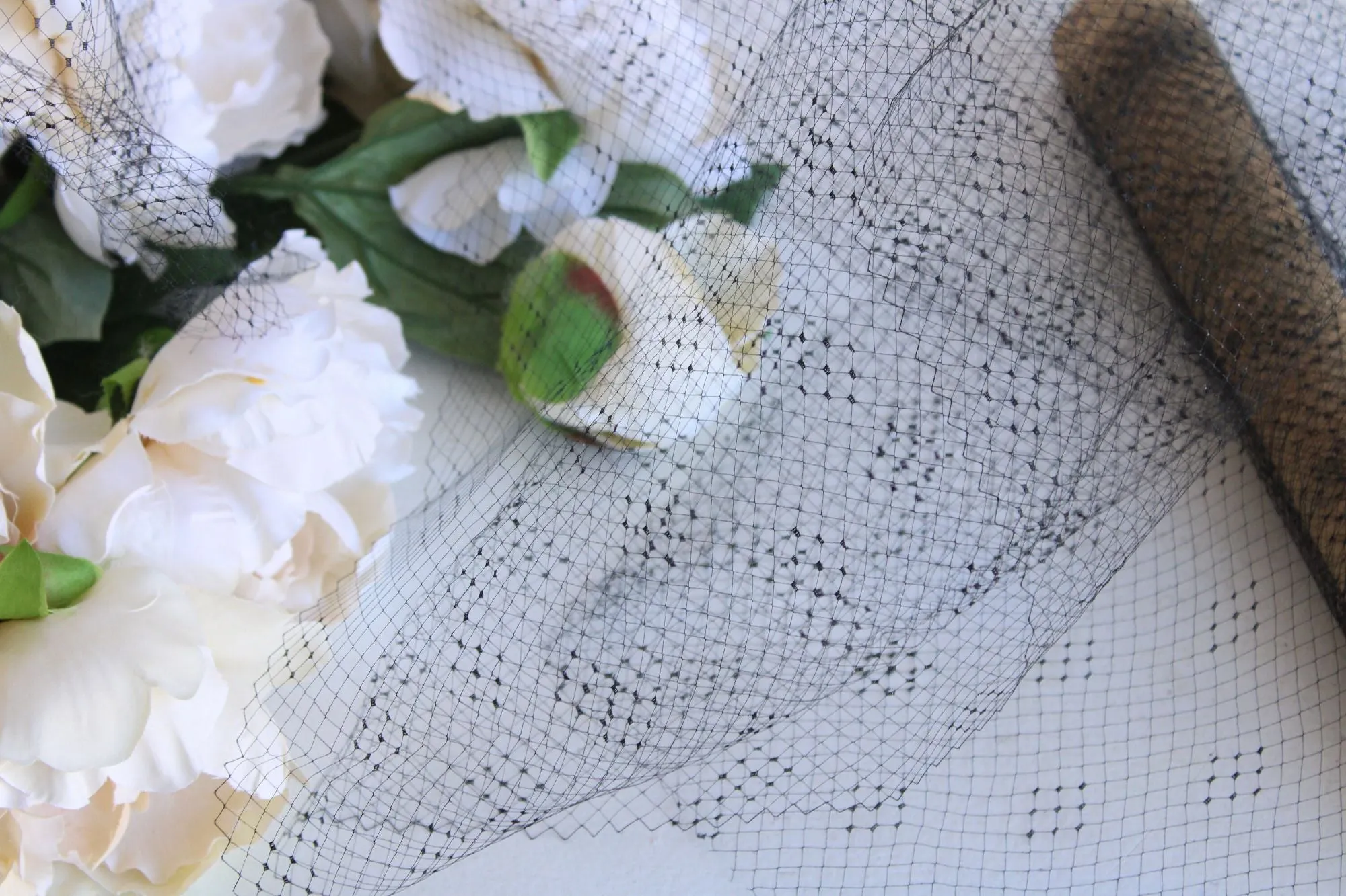 Vintage 1940s 1950s Birdcage Veil 9.5" Wide, 1 Yard Long Piece, Black Hat Trim