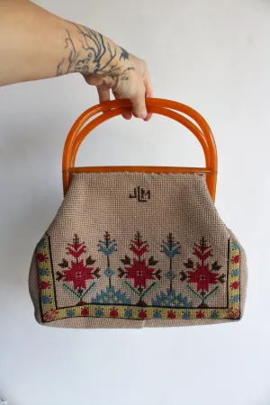 Vintage 1960s Embroidered Carpetbag