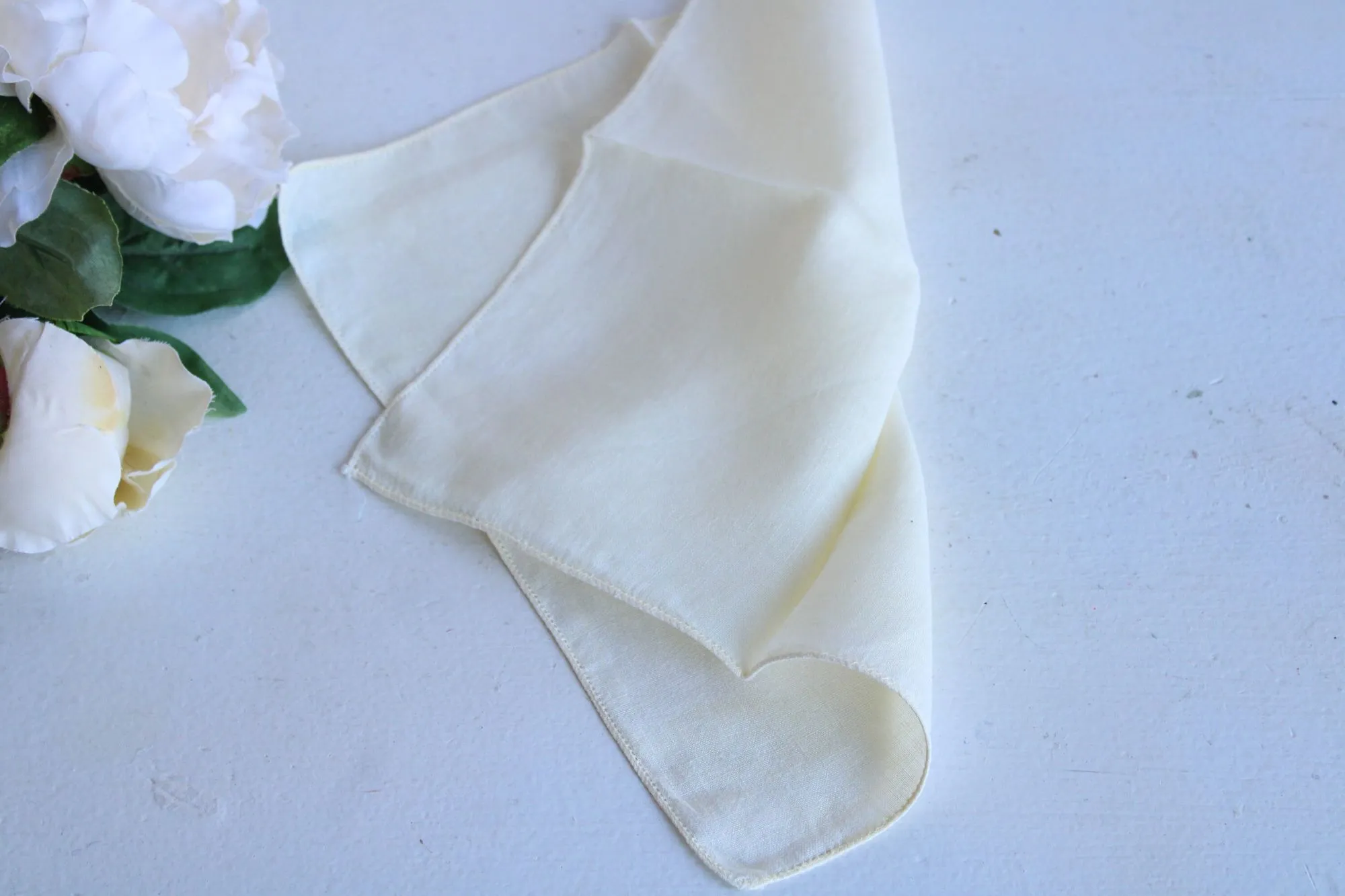 Vintage 1960s Handkerchief, Yellow Linen Hankie