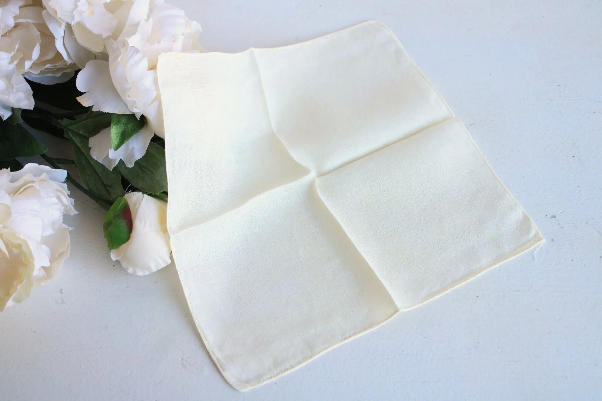 Vintage 1960s Handkerchief, Yellow Linen Hankie