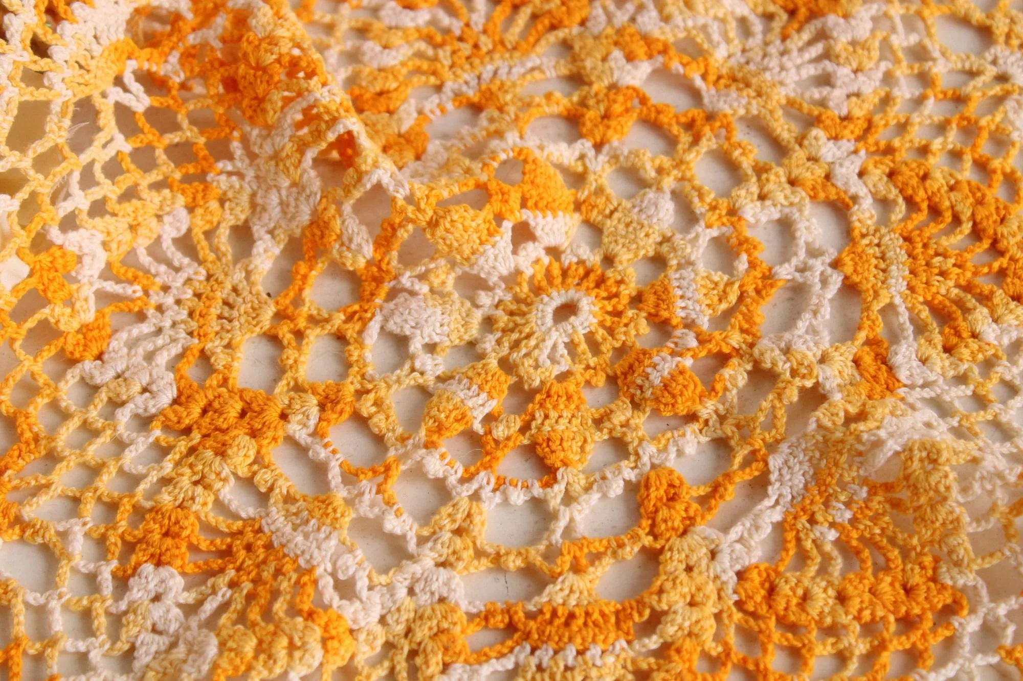 Vintage 1960s Orange Yellow and White Crochet Doily