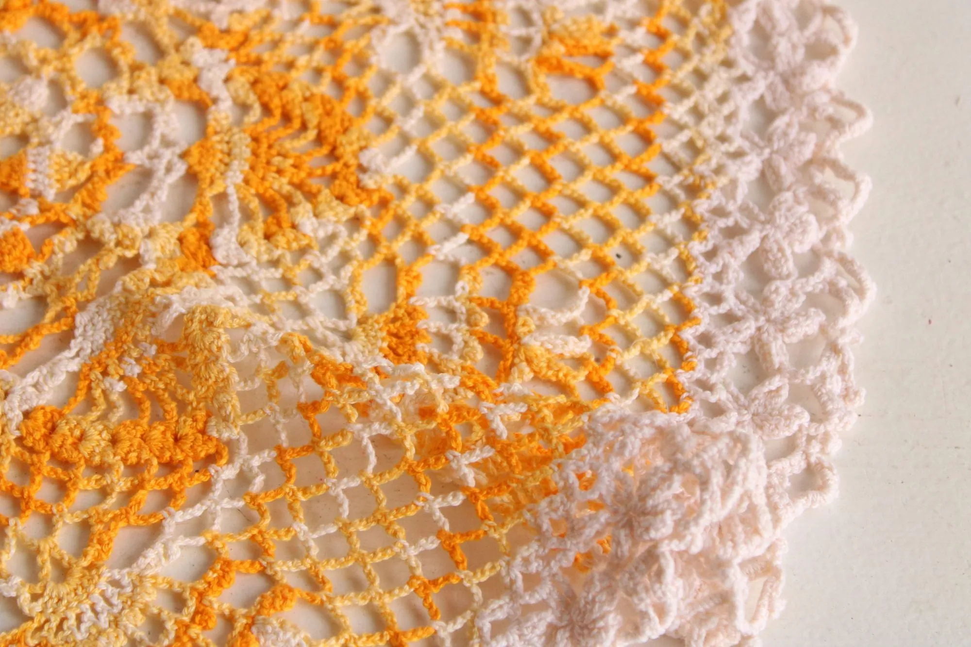 Vintage 1960s Orange Yellow and White Crochet Doily