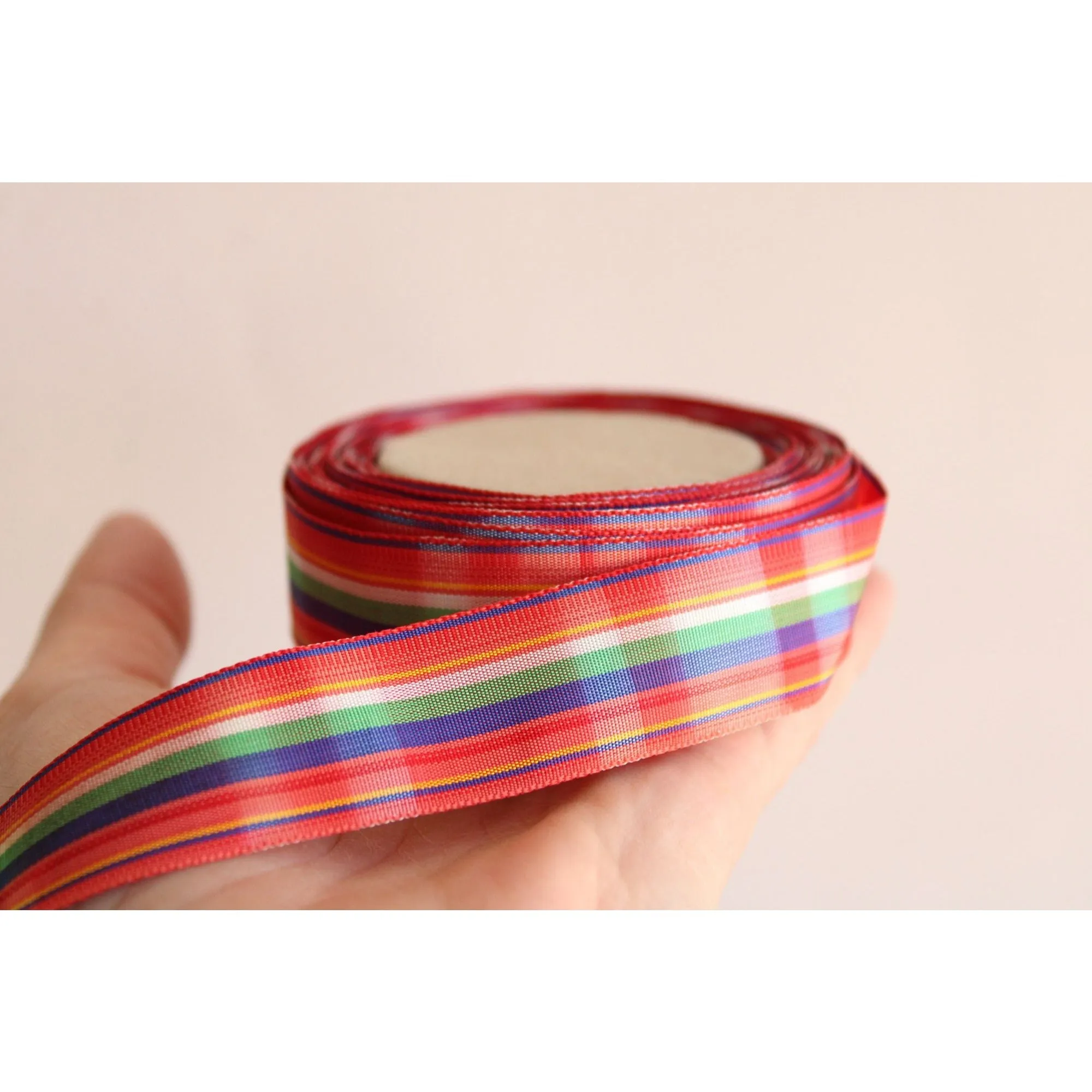 Vintage 1970s Ribbon Trim in Plaid 7/8", 2 Yards