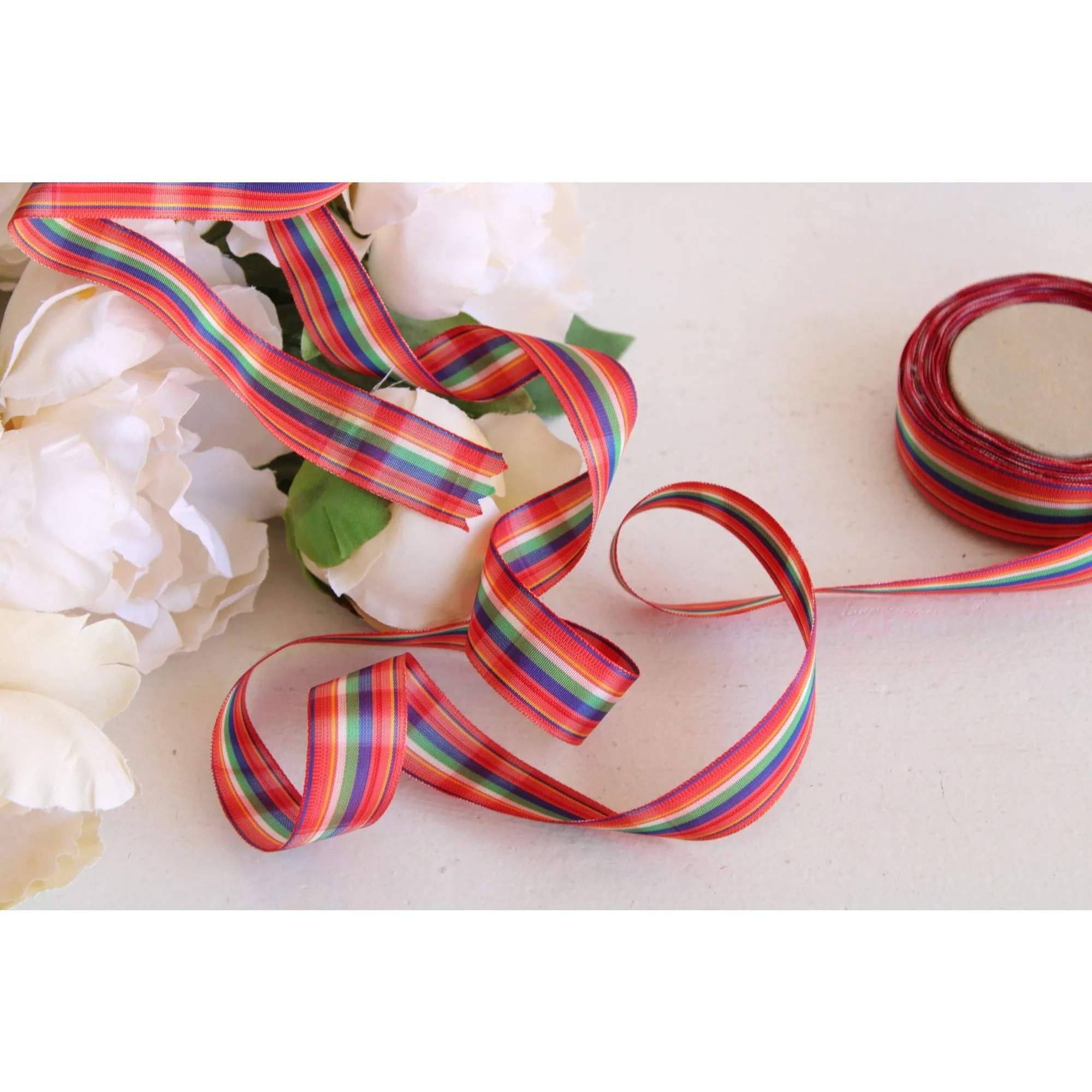 Vintage 1970s Ribbon Trim in Plaid 7/8", 2 Yards