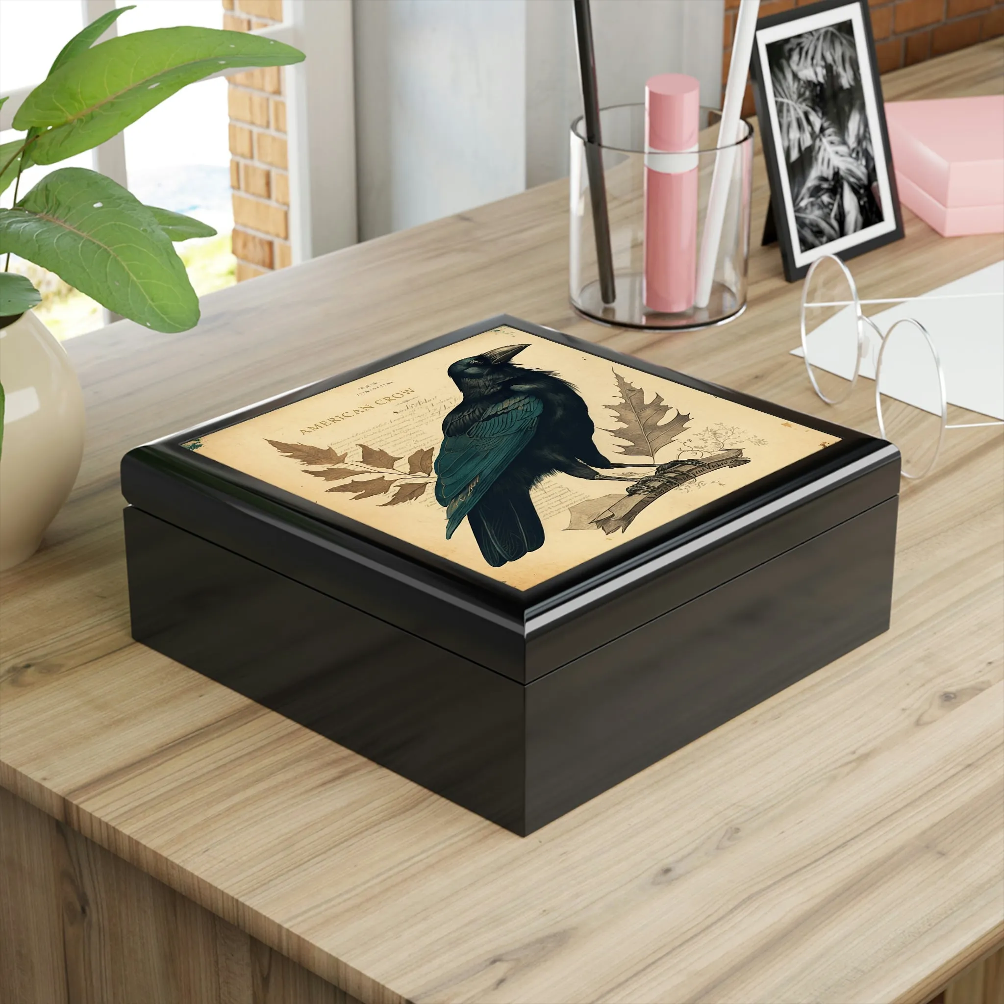 Vintage American Crow Wooden Keepsake Jewelry Box
