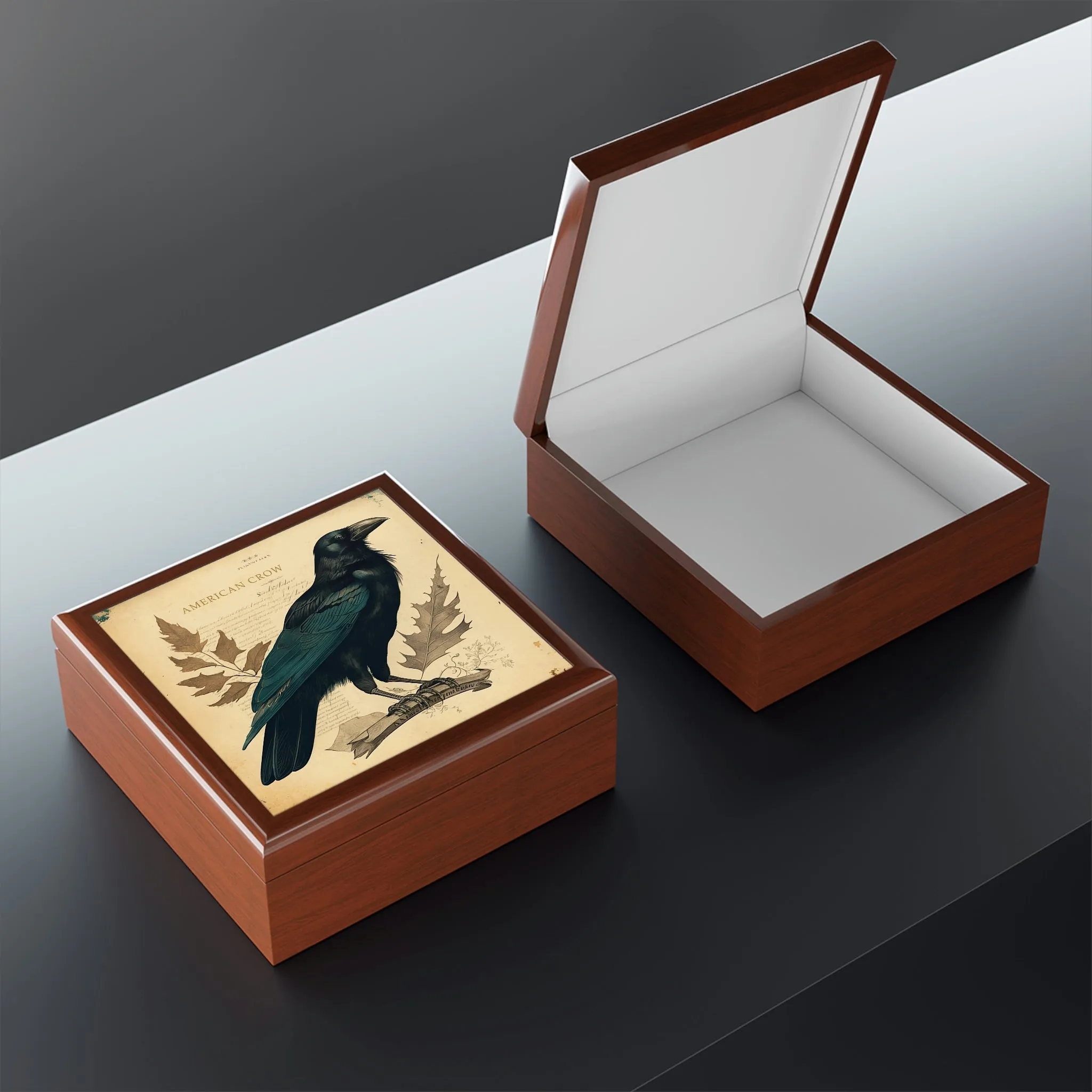 Vintage American Crow Wooden Keepsake Jewelry Box