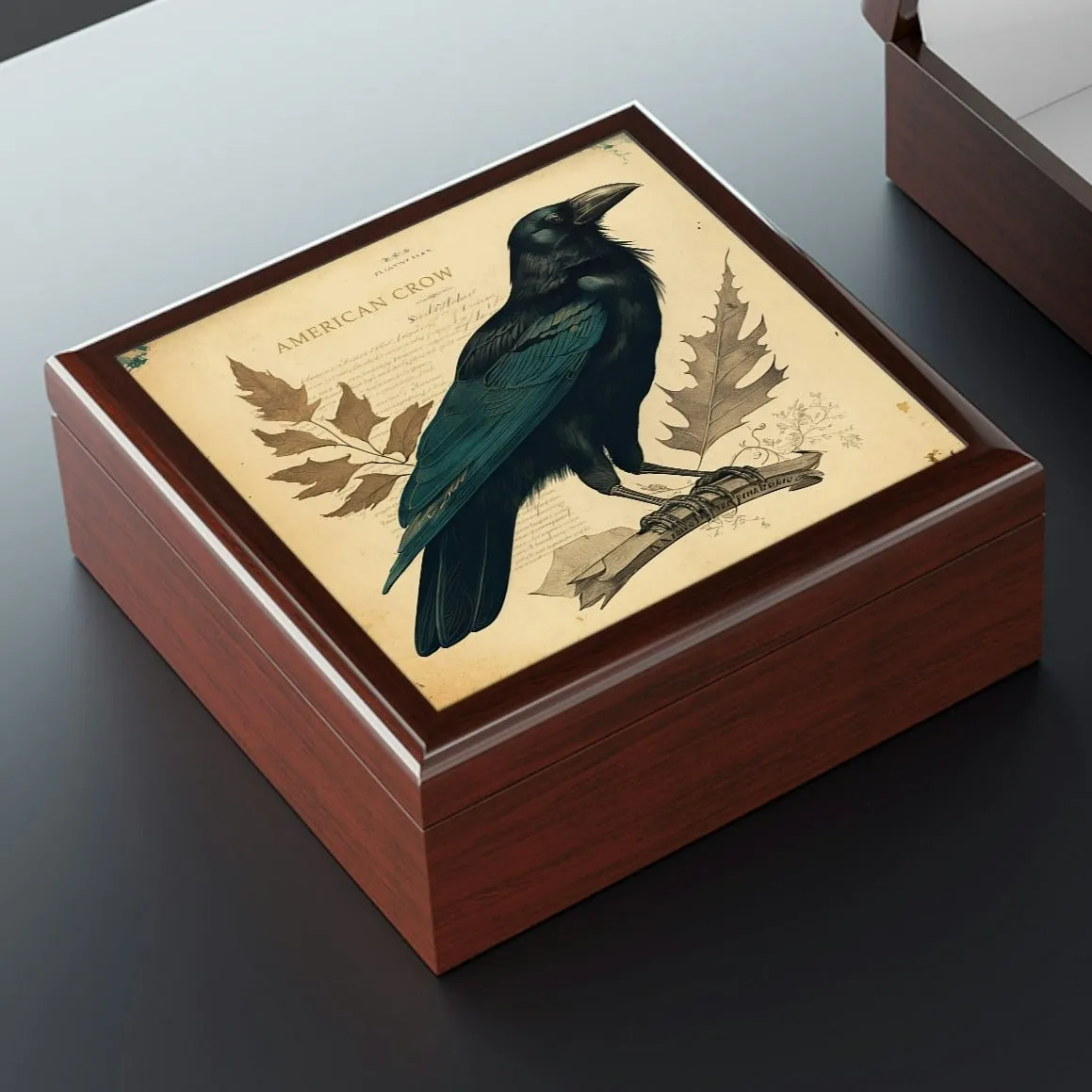 Vintage American Crow Wooden Keepsake Jewelry Box