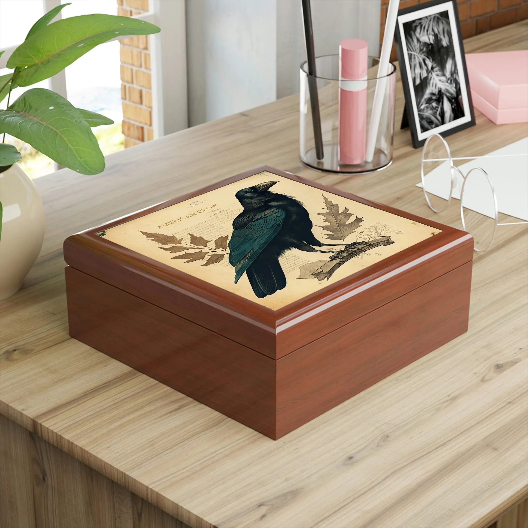 Vintage American Crow Wooden Keepsake Jewelry Box