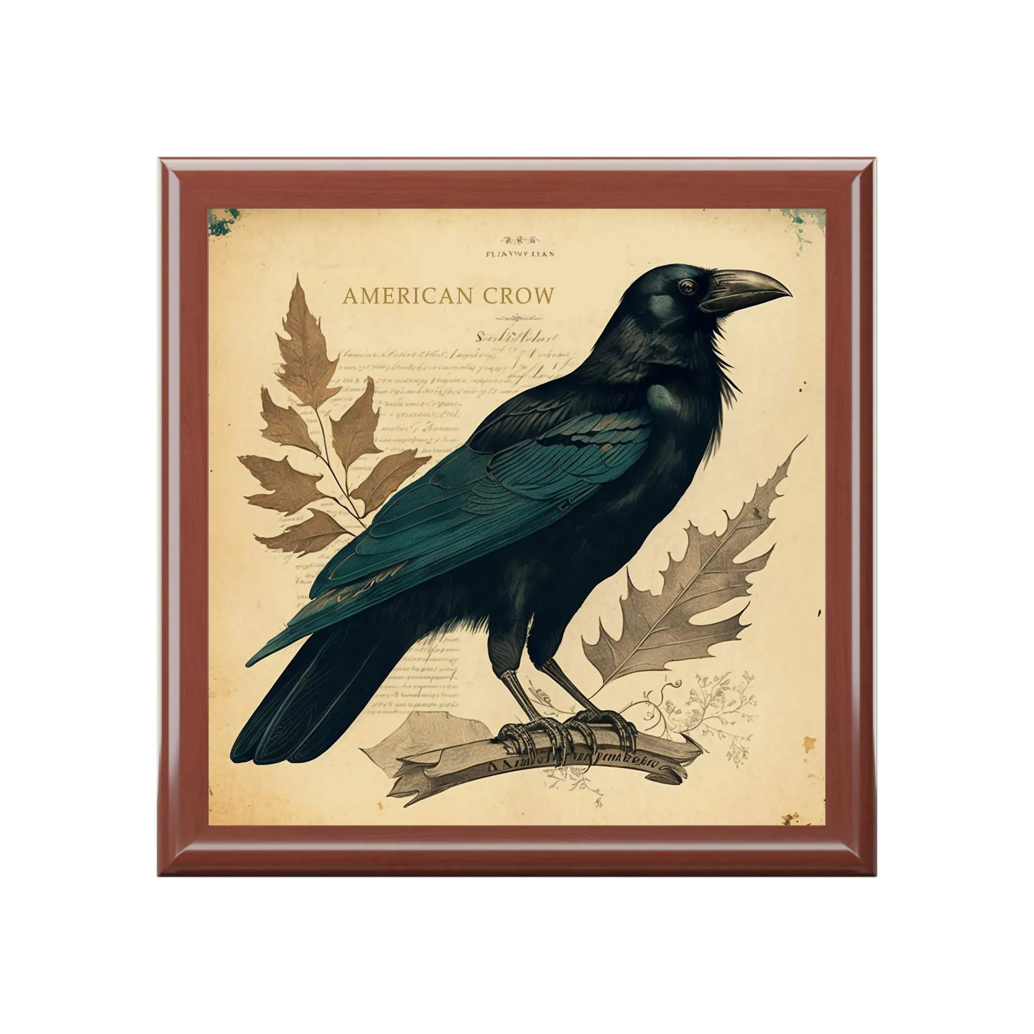 Vintage American Crow Wooden Keepsake Jewelry Box