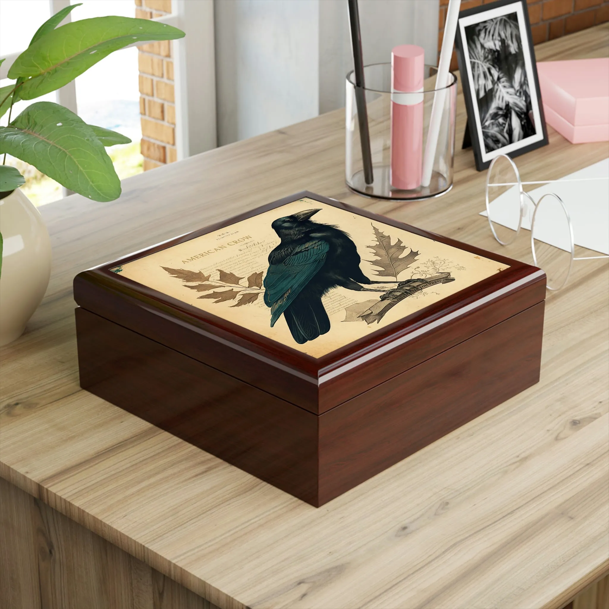 Vintage American Crow Wooden Keepsake Jewelry Box
