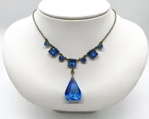 Vintage Art Deco Drop Blue Glass Necklace