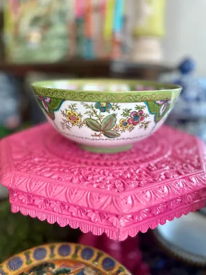 Vintage Bowl, Hand Painted, Japanese, Floral Green and White