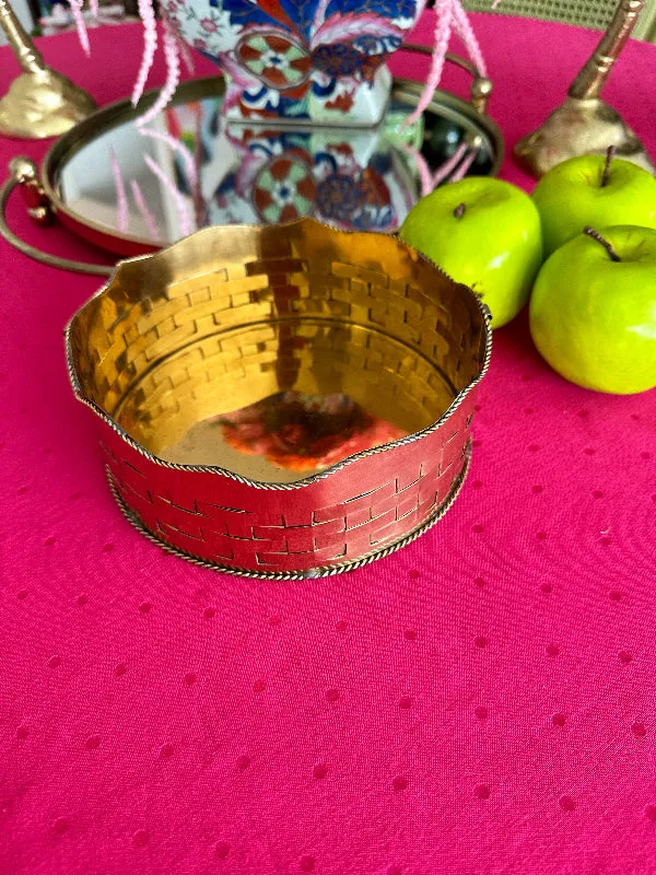 Vintage Brass Woven Planter, Bowl, Hampton Brass Company