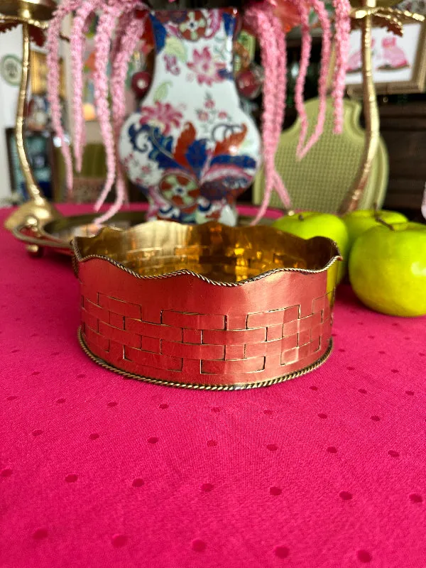 Vintage Brass Woven Planter, Bowl, Hampton Brass Company