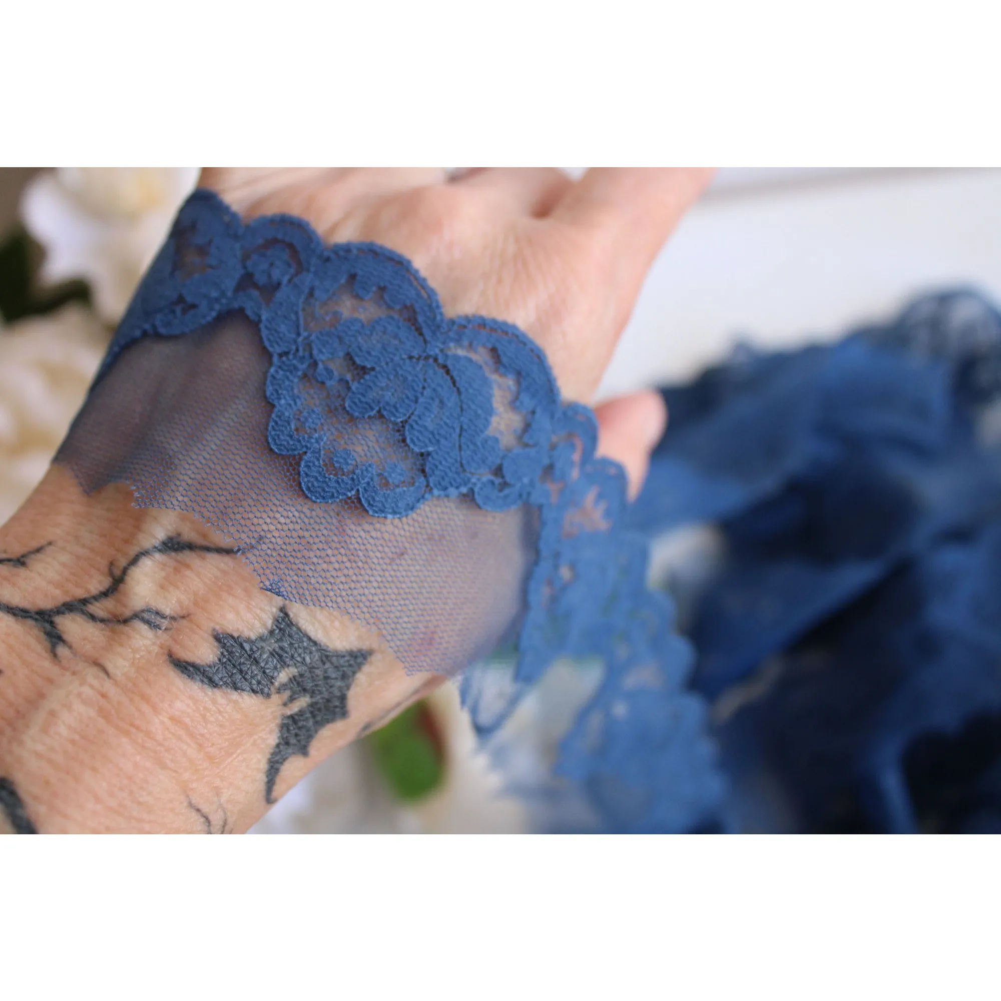 Vintage Dark Blue Lace Trim 2" Wide, Two Yards