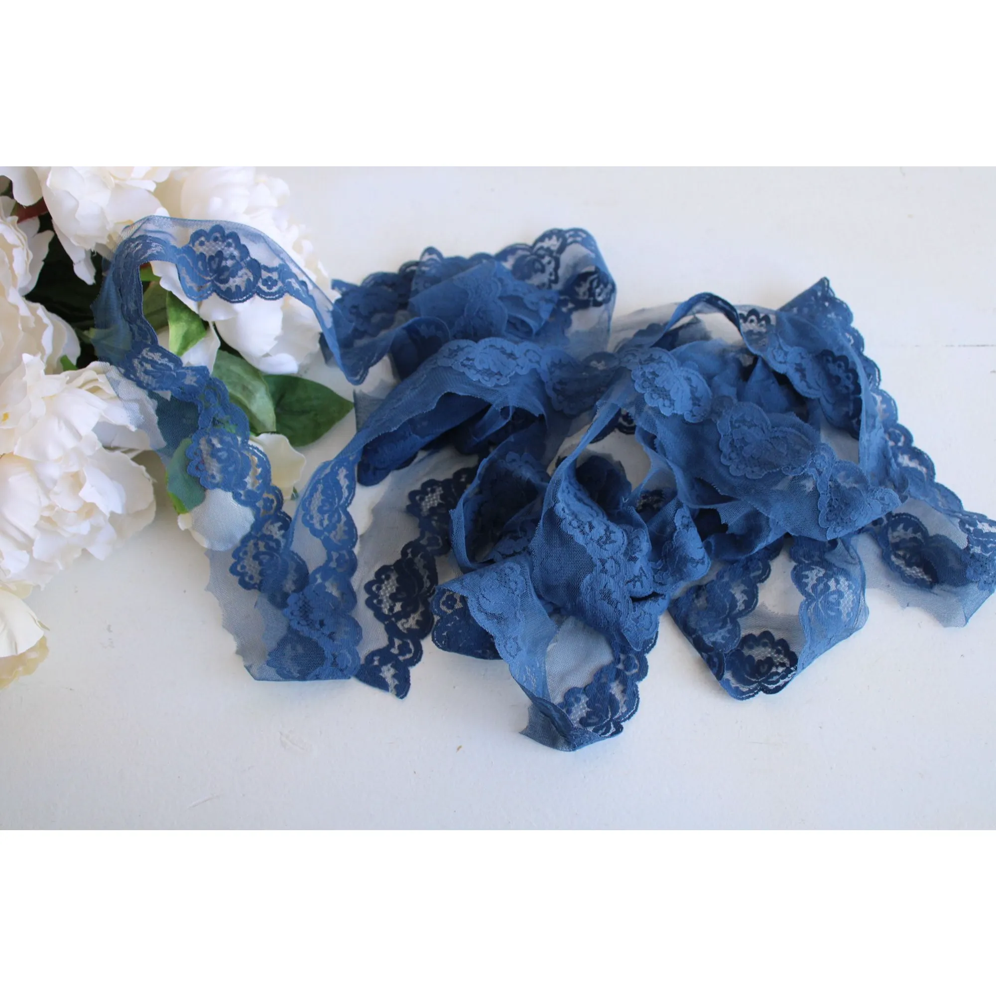 Vintage Dark Blue Lace Trim 2" Wide, Two Yards