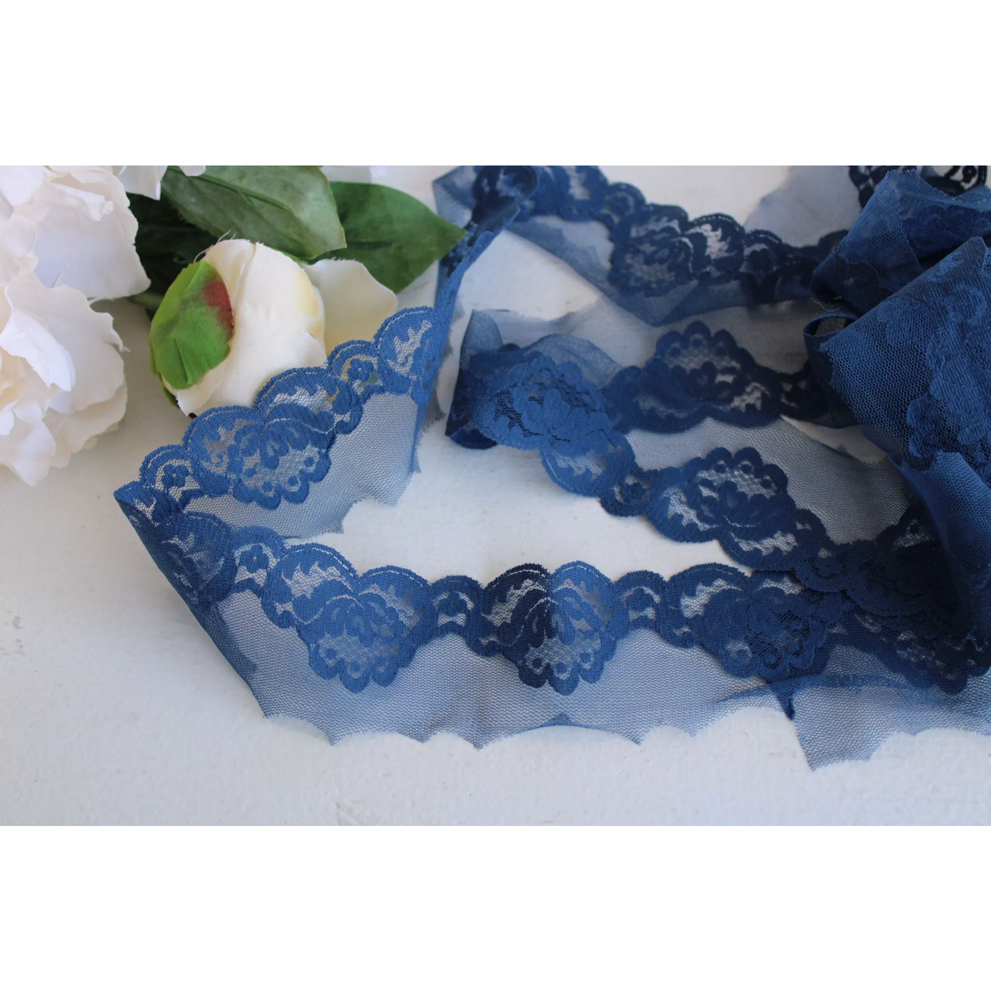 Vintage Dark Blue Lace Trim 2" Wide, Two Yards