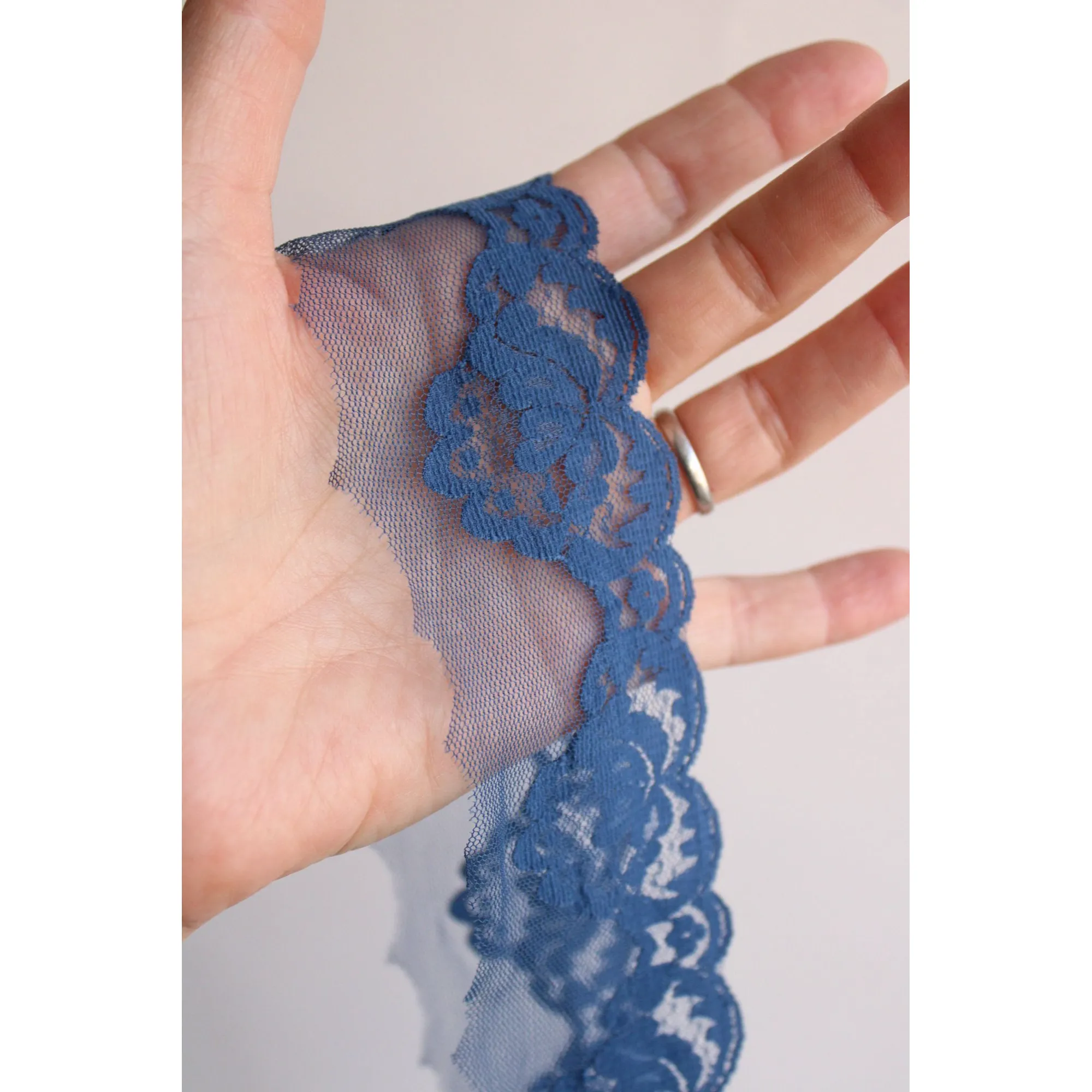 Vintage Dark Blue Lace Trim 2" Wide, Two Yards