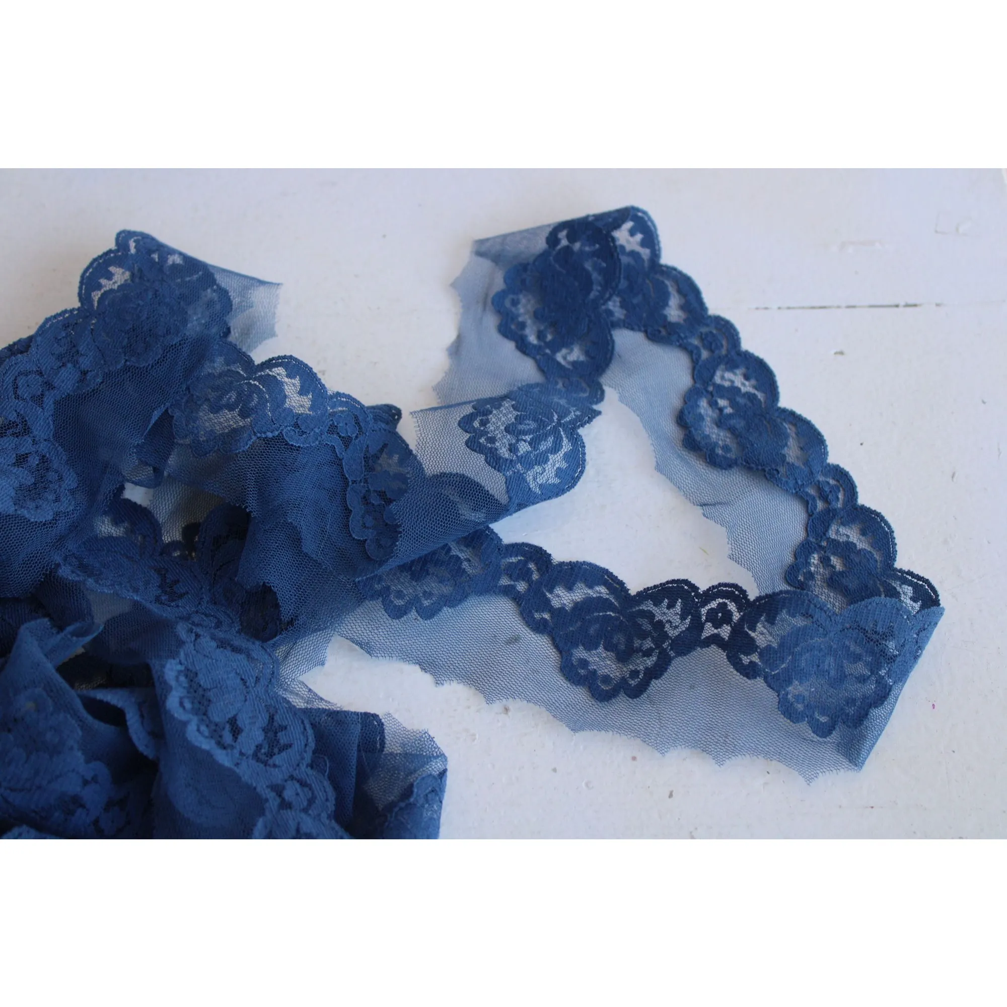 Vintage Dark Blue Lace Trim 2" Wide, Two Yards