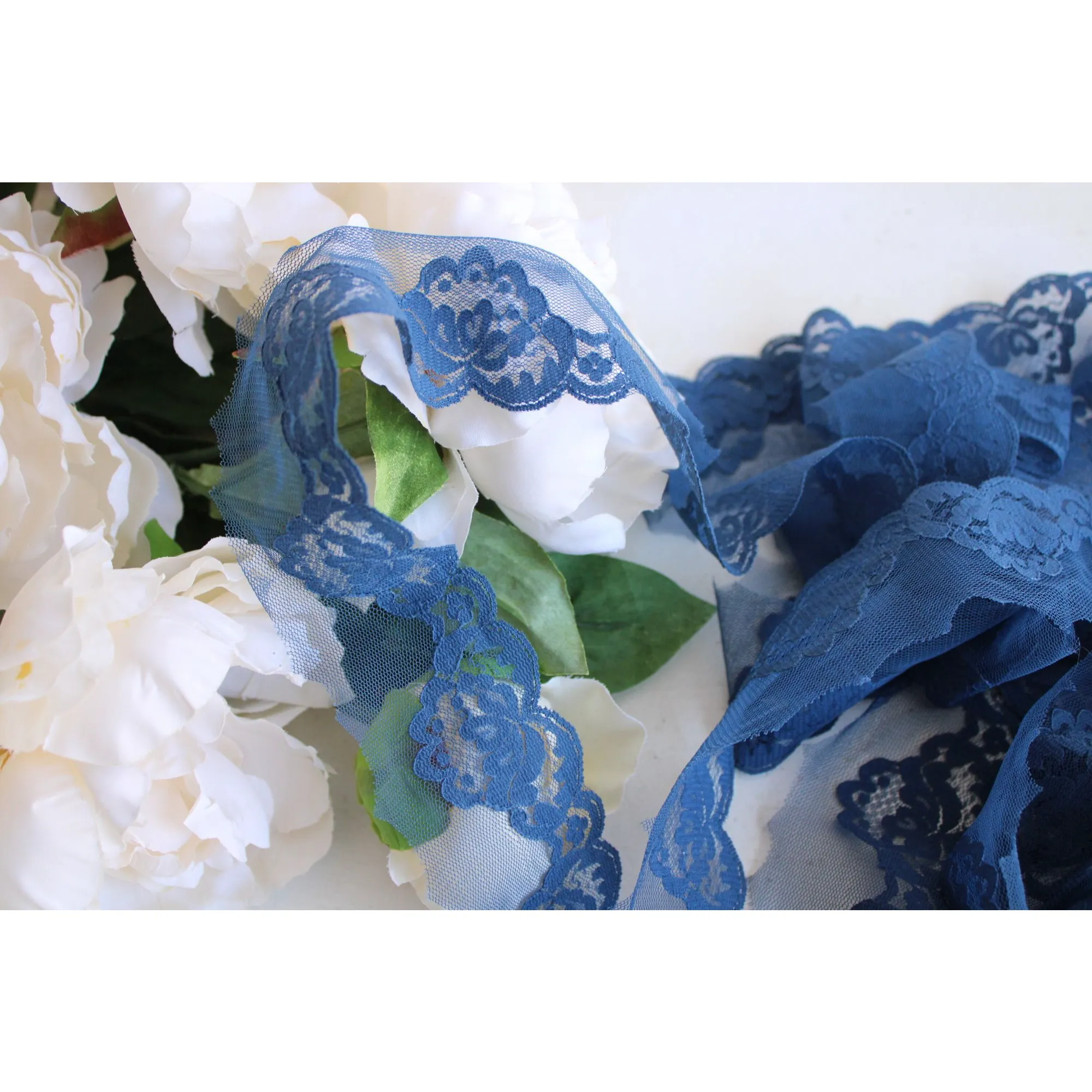 Vintage Dark Blue Lace Trim 2" Wide, Two Yards