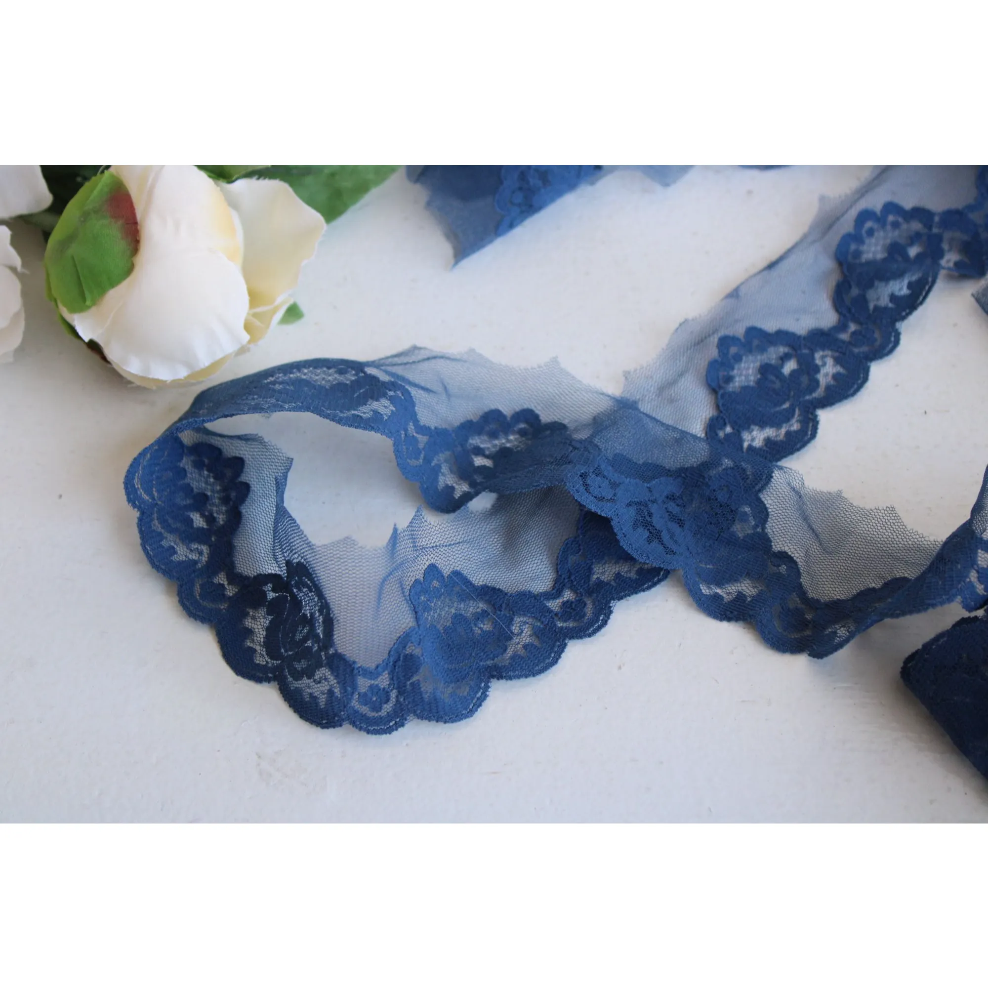 Vintage Dark Blue Lace Trim 2" Wide, Two Yards