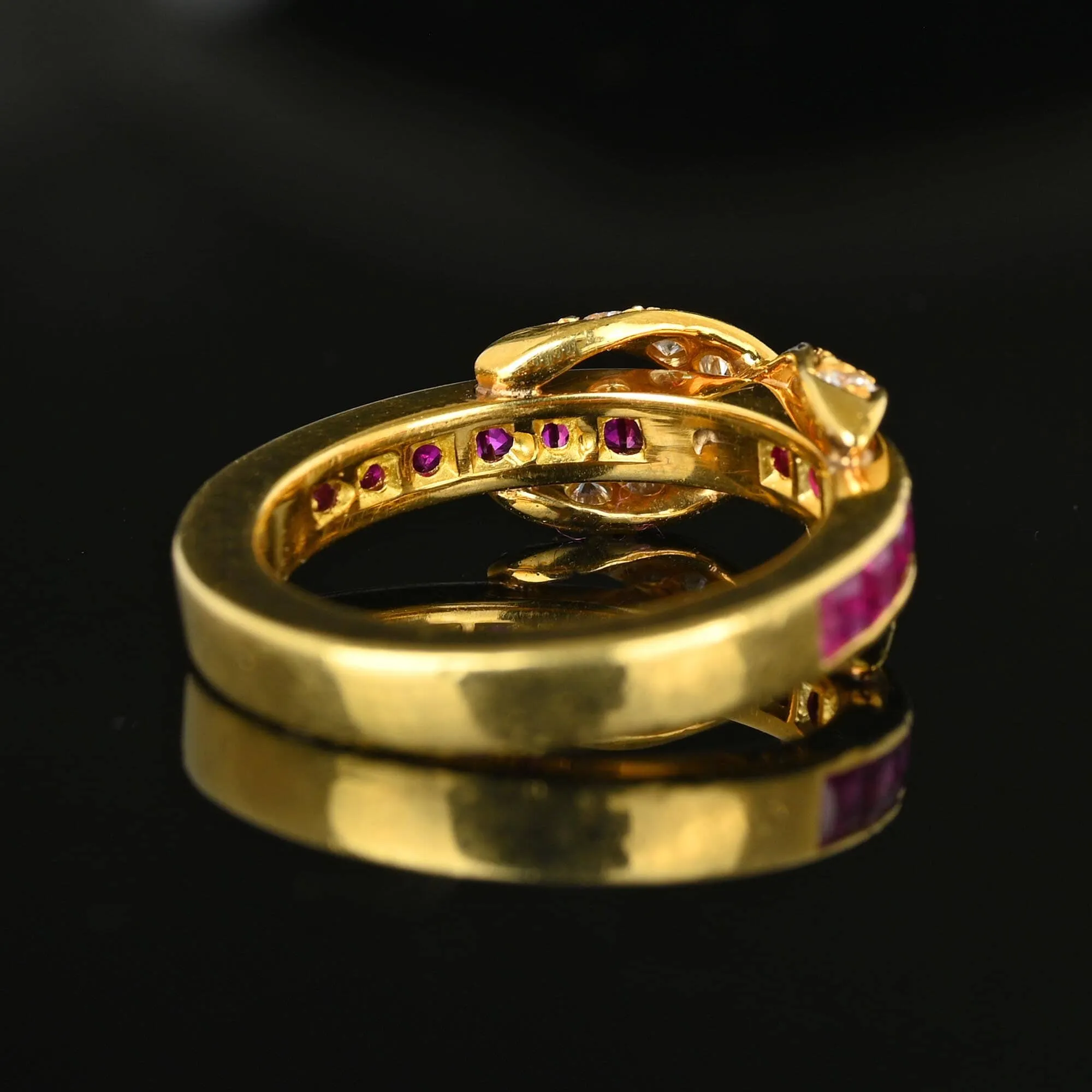 Vintage Diamond X Emerald Cut Ruby Ring Band in 18K Gold