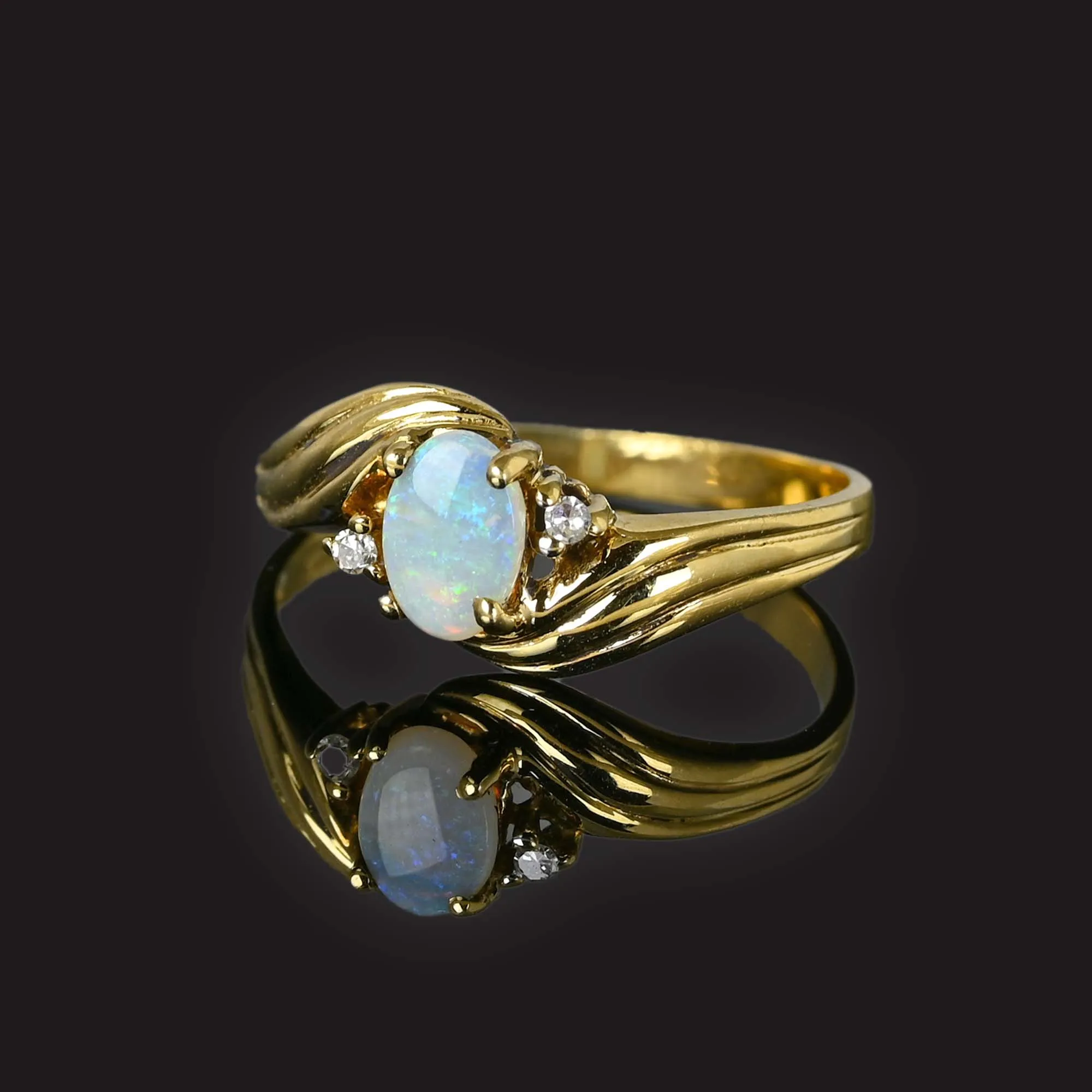 Vintage Gold Diamond Opal Ring, Bypass Style