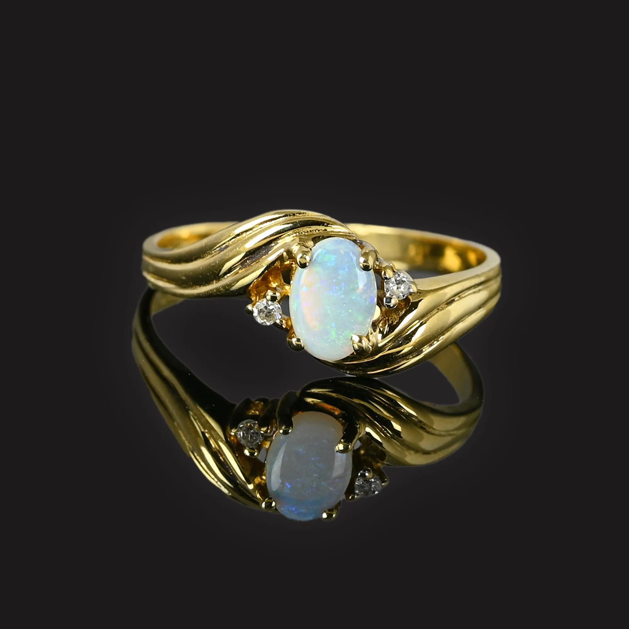 Vintage Gold Diamond Opal Ring, Bypass Style