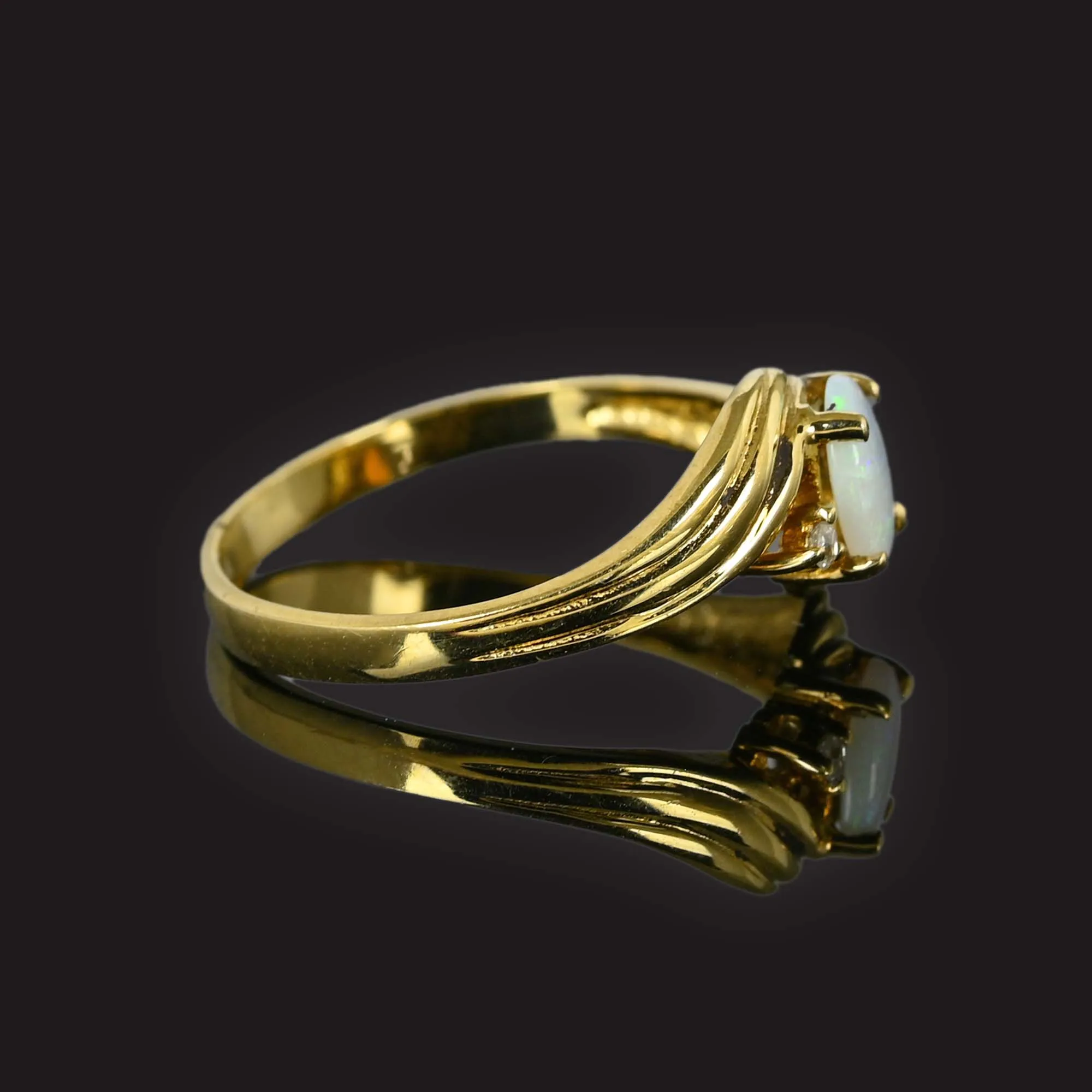 Vintage Gold Diamond Opal Ring, Bypass Style