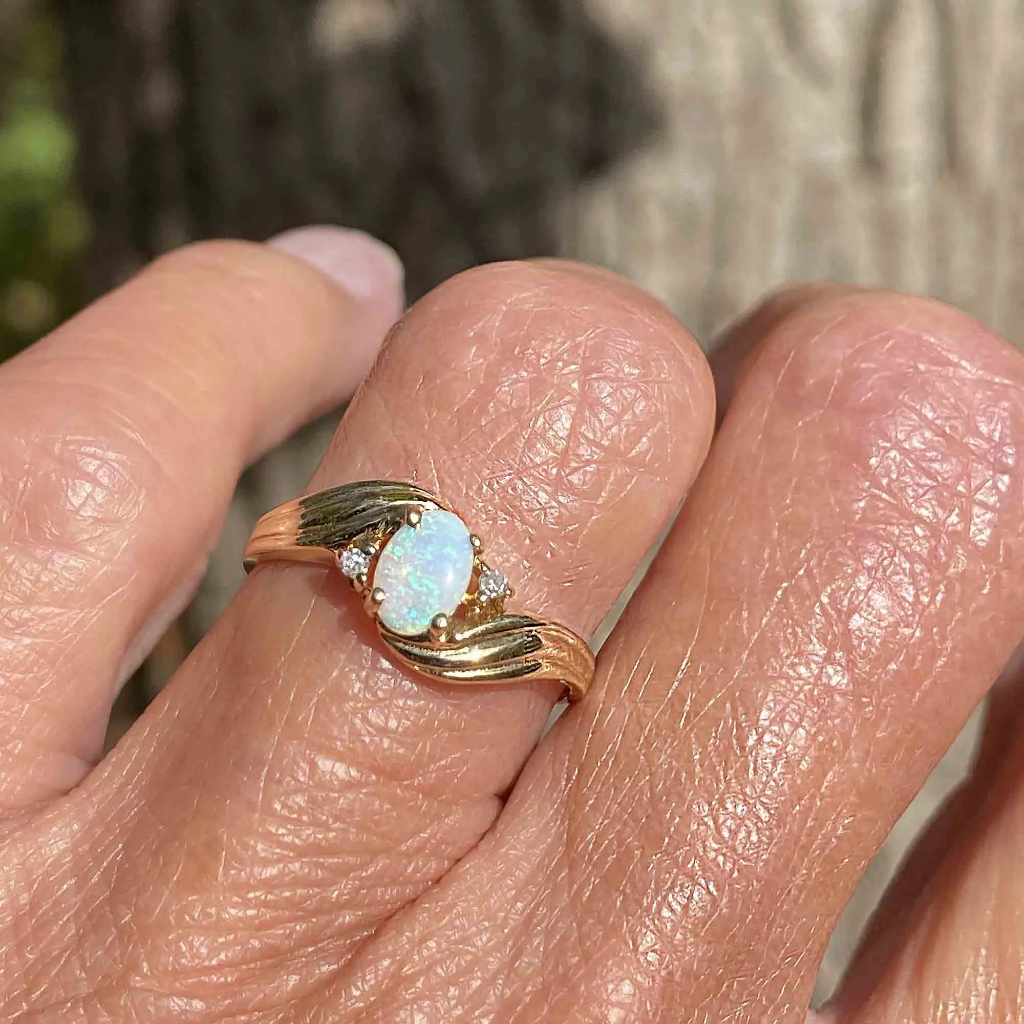 Vintage Gold Diamond Opal Ring, Bypass Style