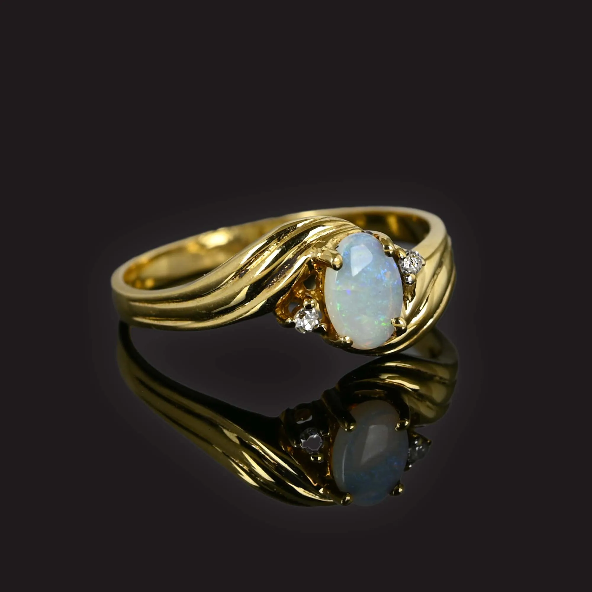 Vintage Gold Diamond Opal Ring, Bypass Style