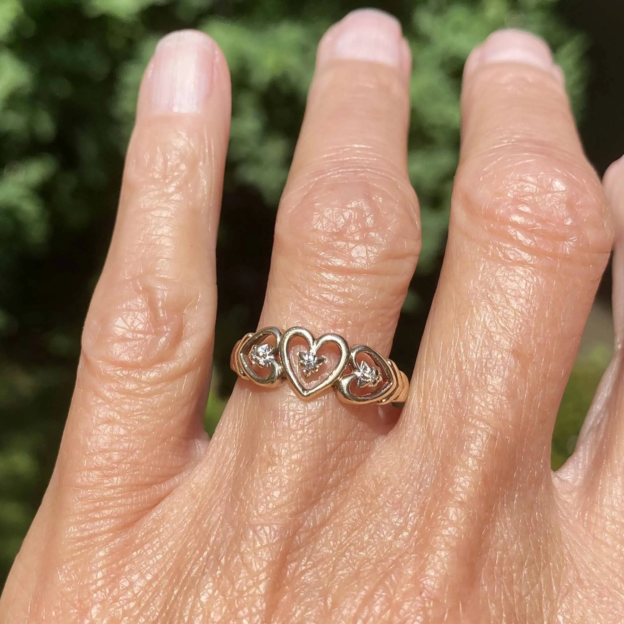 Vintage Gold Diamond Triple Heart Ring